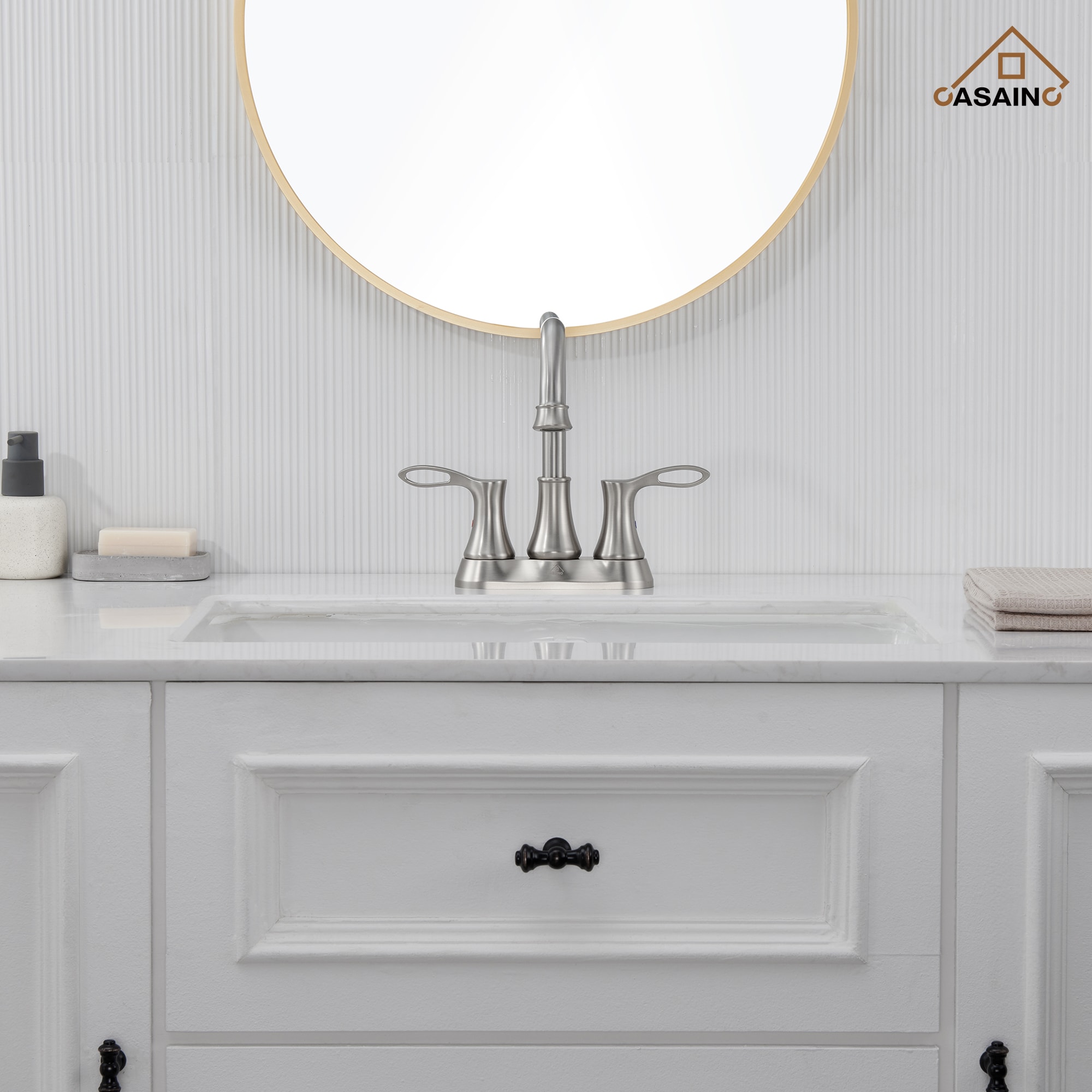 Brushed Nickel Dual Handle High Arc Bathroom Faucet with Metal Drain
