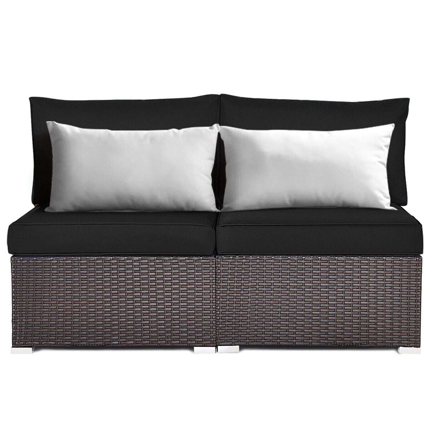 Black and Brown Rattan Armless Outdoor Sectional Sofa