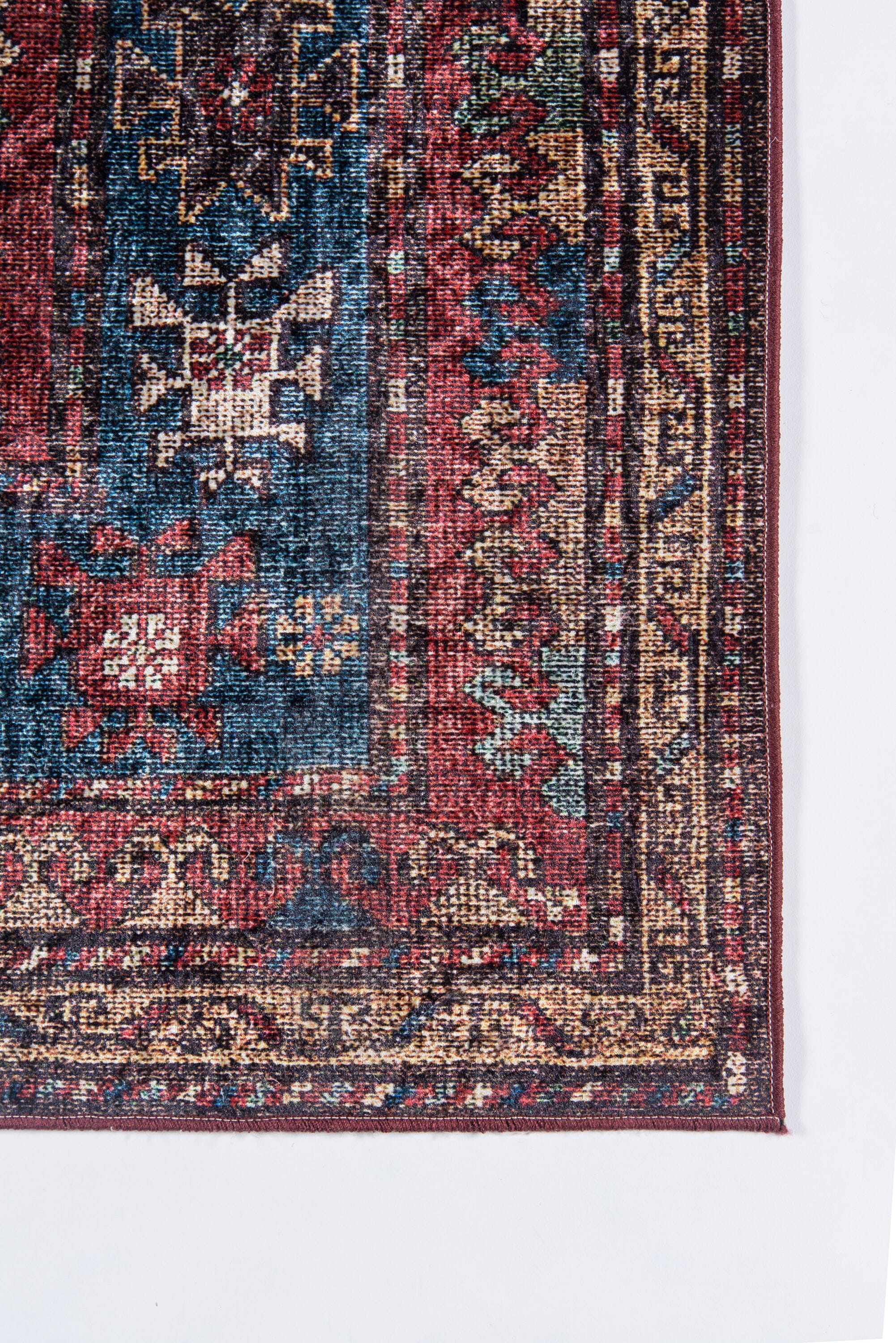 Burgundy and Navy Rectangular Synthetic Area Rug