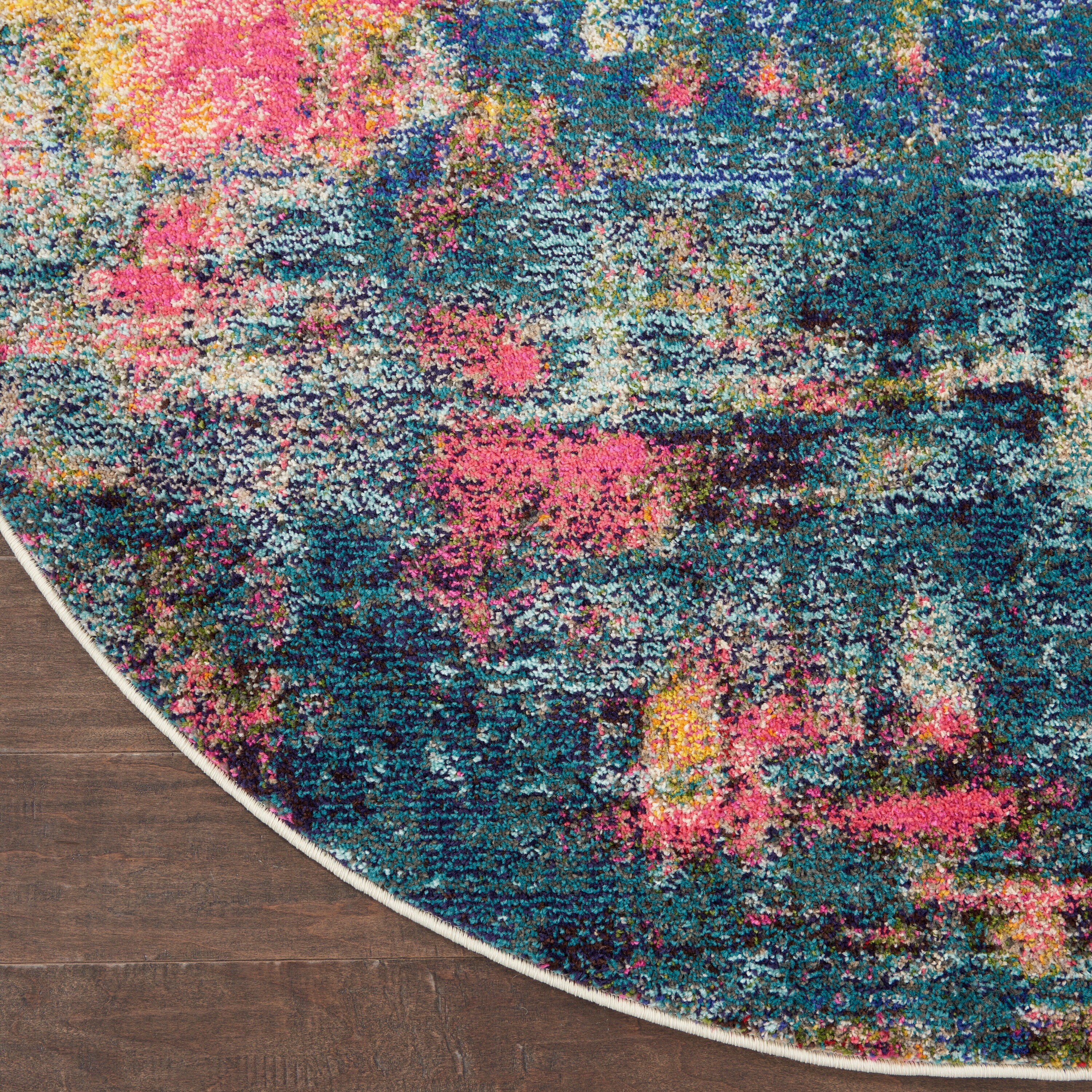 Blue Abstract Handmade Tufted Round Area Rug