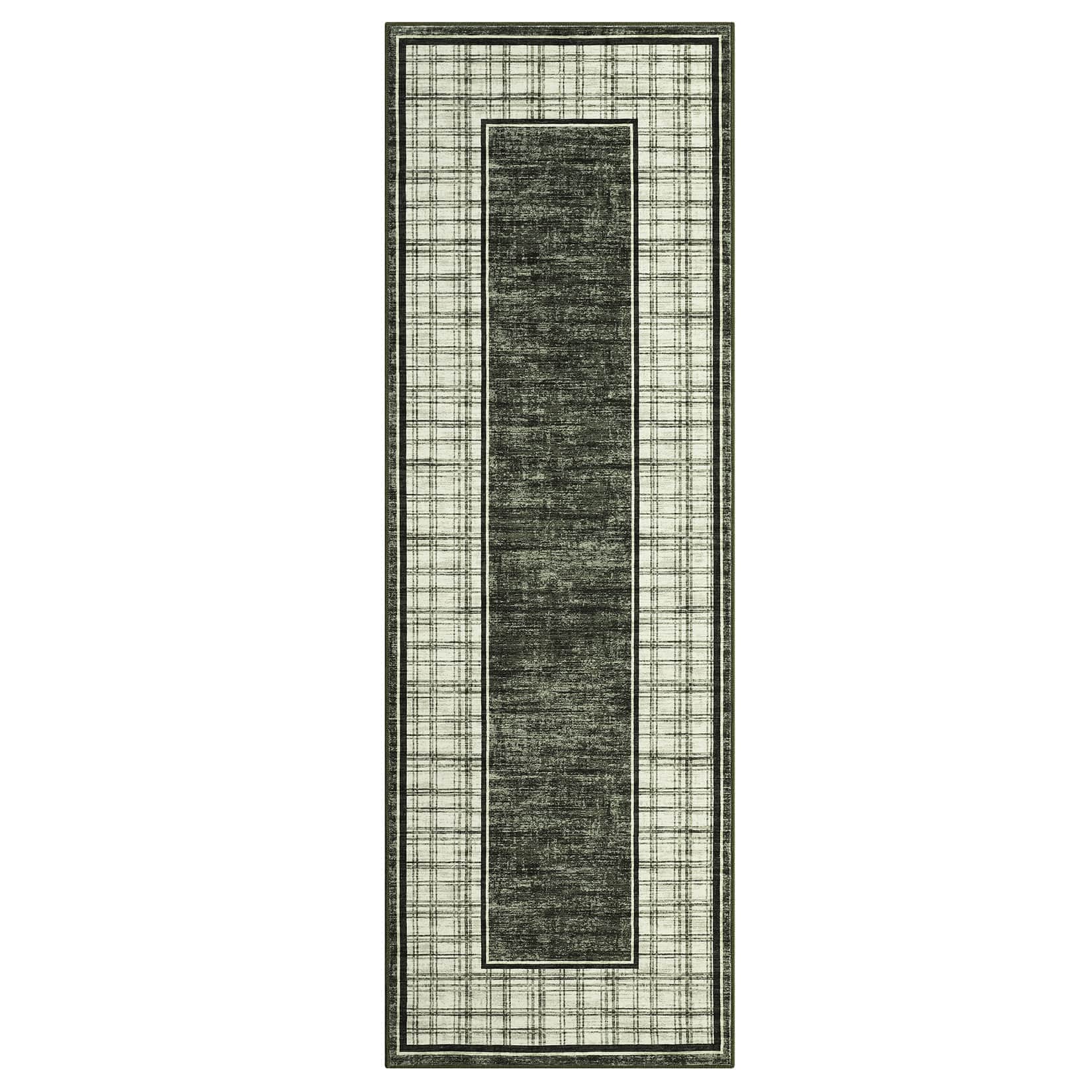 Qeetex LSN-PHK-347NPWPS 2 x 6 ft Polyester Cashmere Imitation Green Rectangular Hallway Bathroom Entryway Kitchen Office Foldable Geometric Modern Washable Area Rug
