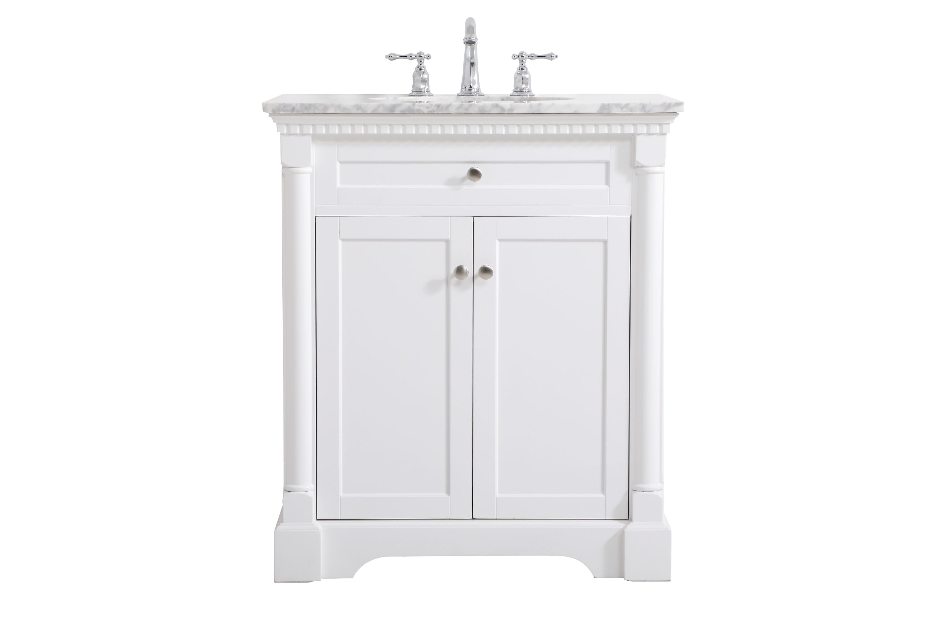 Elegant Decor HF159090WH Home Furnishing 30-in White Undermount Single Sink Bathroom Vanity with Carrara White Marble Top