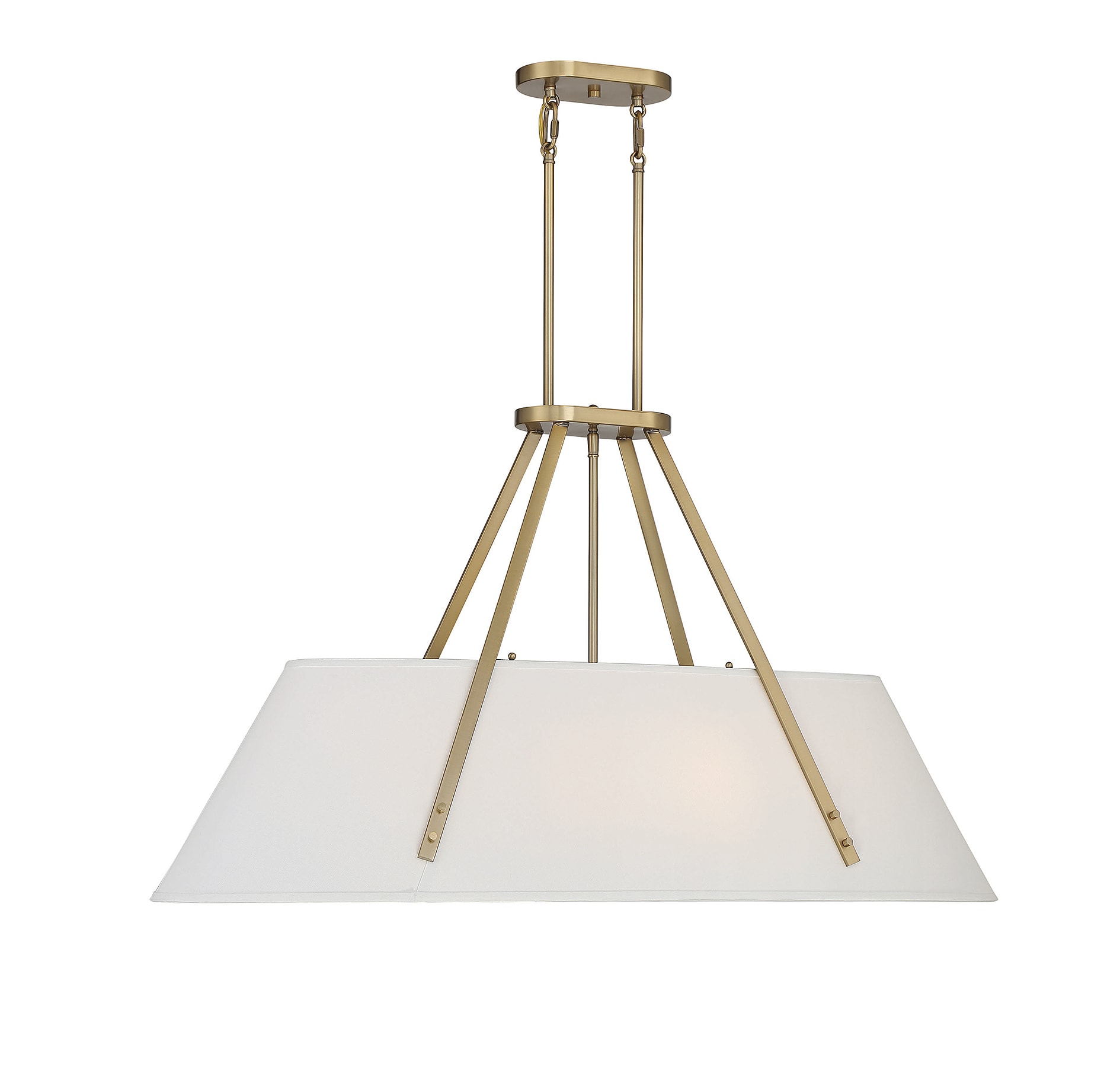 Newport Warm Brass 6-Light Oval Chandelier with Soft White Fabric Shade