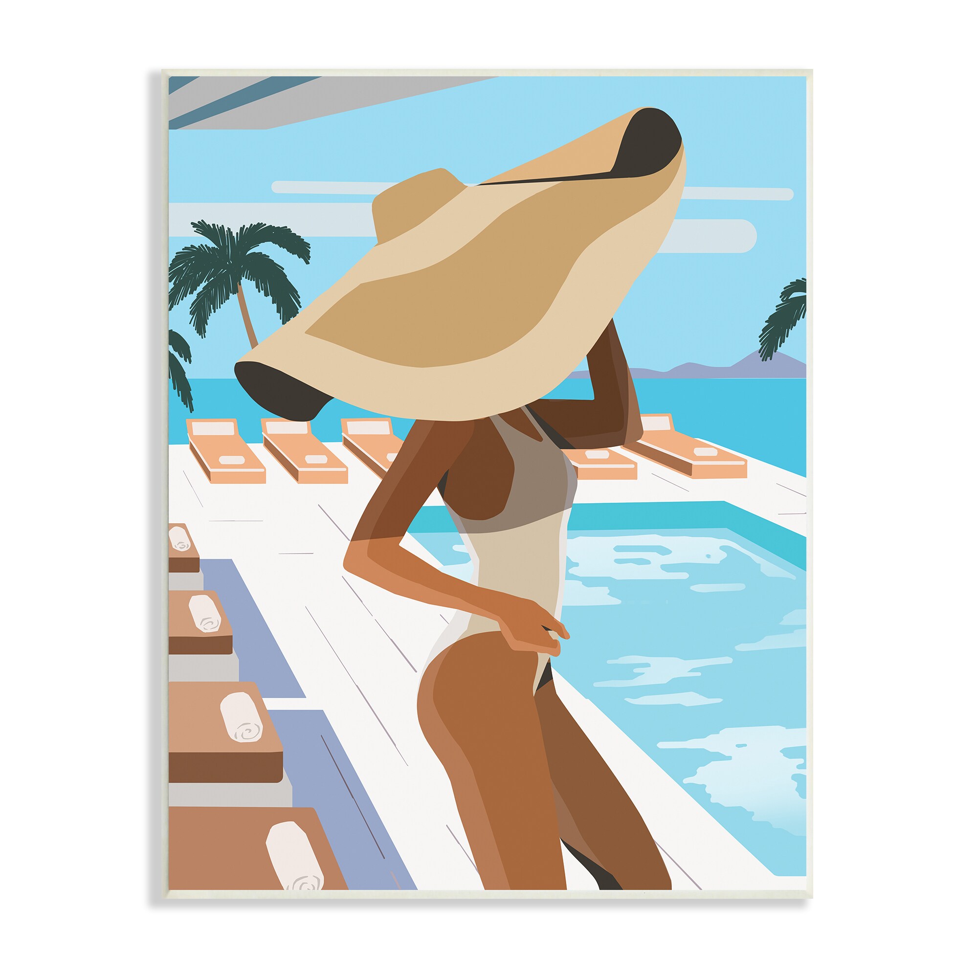 Stupell Industries Poolside Fashion Glam Pose Large Sun Hat Palms Ziwei Li  19-in H x 13-in W Coastal Print in the Wall Art department at