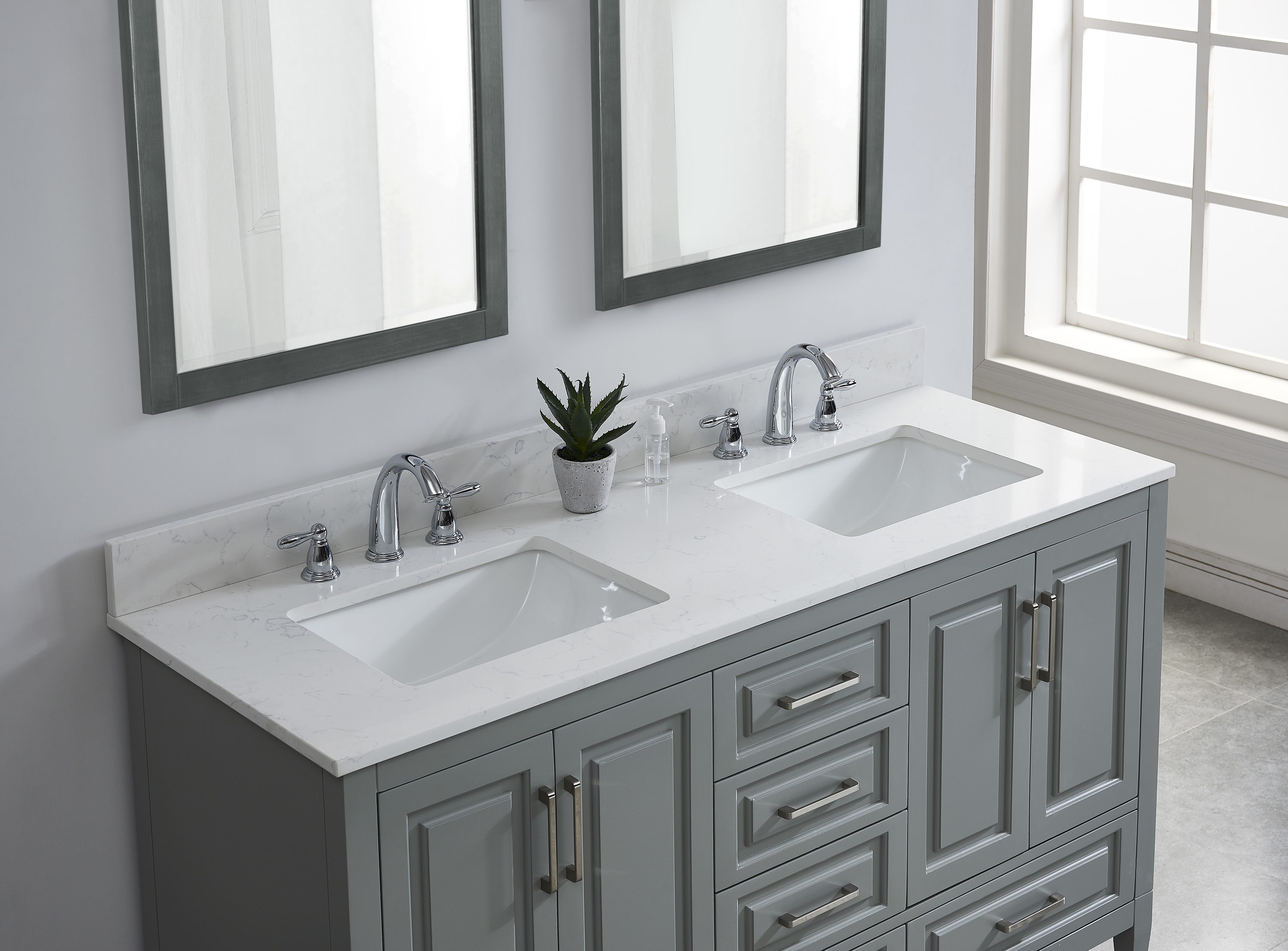Bestview 61-in x 22-in Carrara White Quartz Undermount Double Sink ...