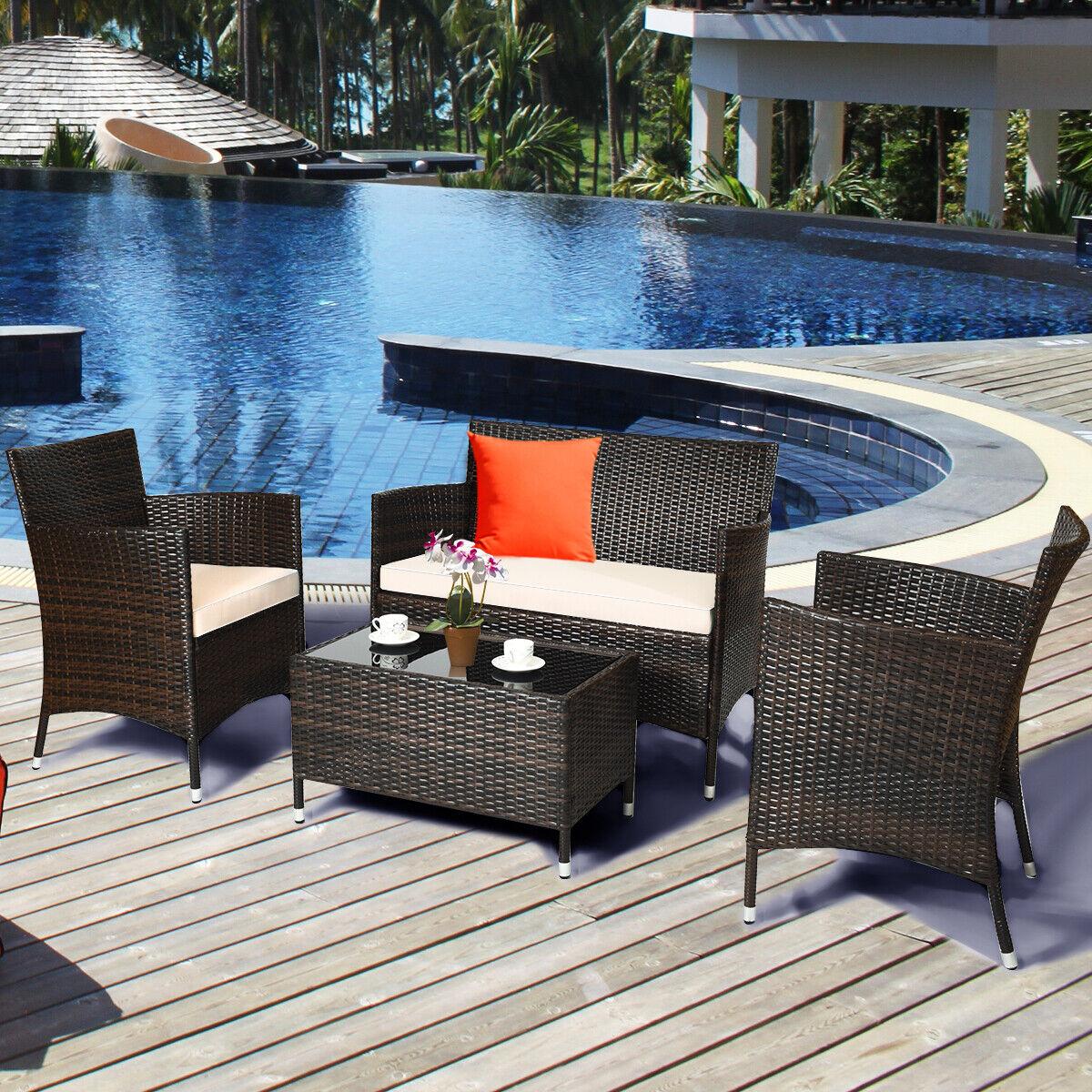 BABOOM Outdoor Rattan Sofa Set 4-Piece Rattan Patio Conversation Set ...