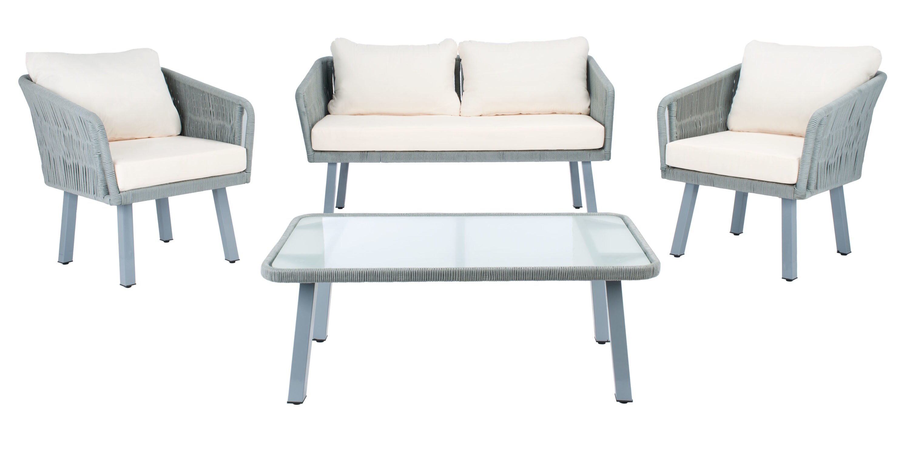 Safavieh PAT7519A Kerson 4 -Piece Wicker Patio Conversation Set with Off-white SAFAVIEH Cushions