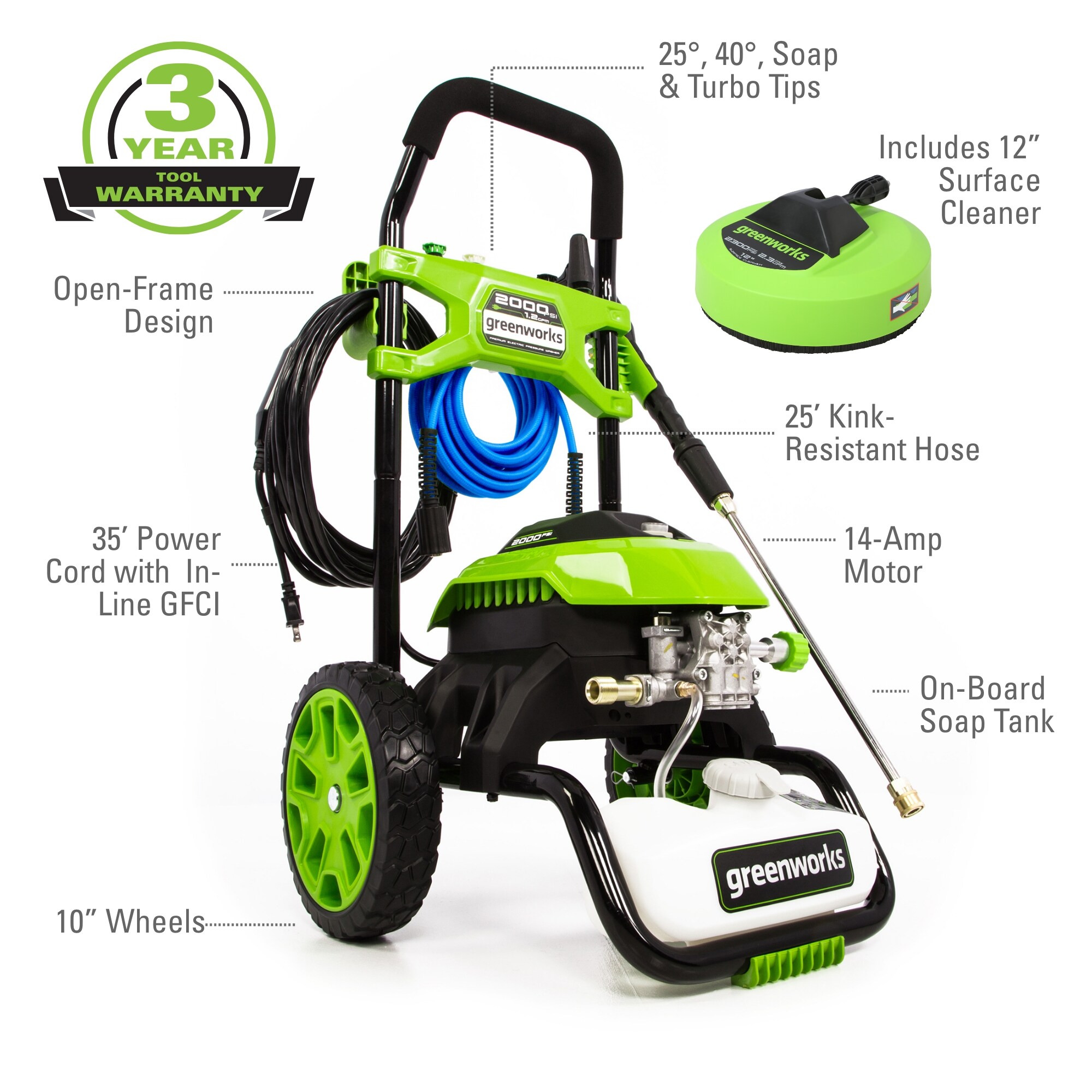 Greenworks gpw2001 2000 psi horz prs washer sales