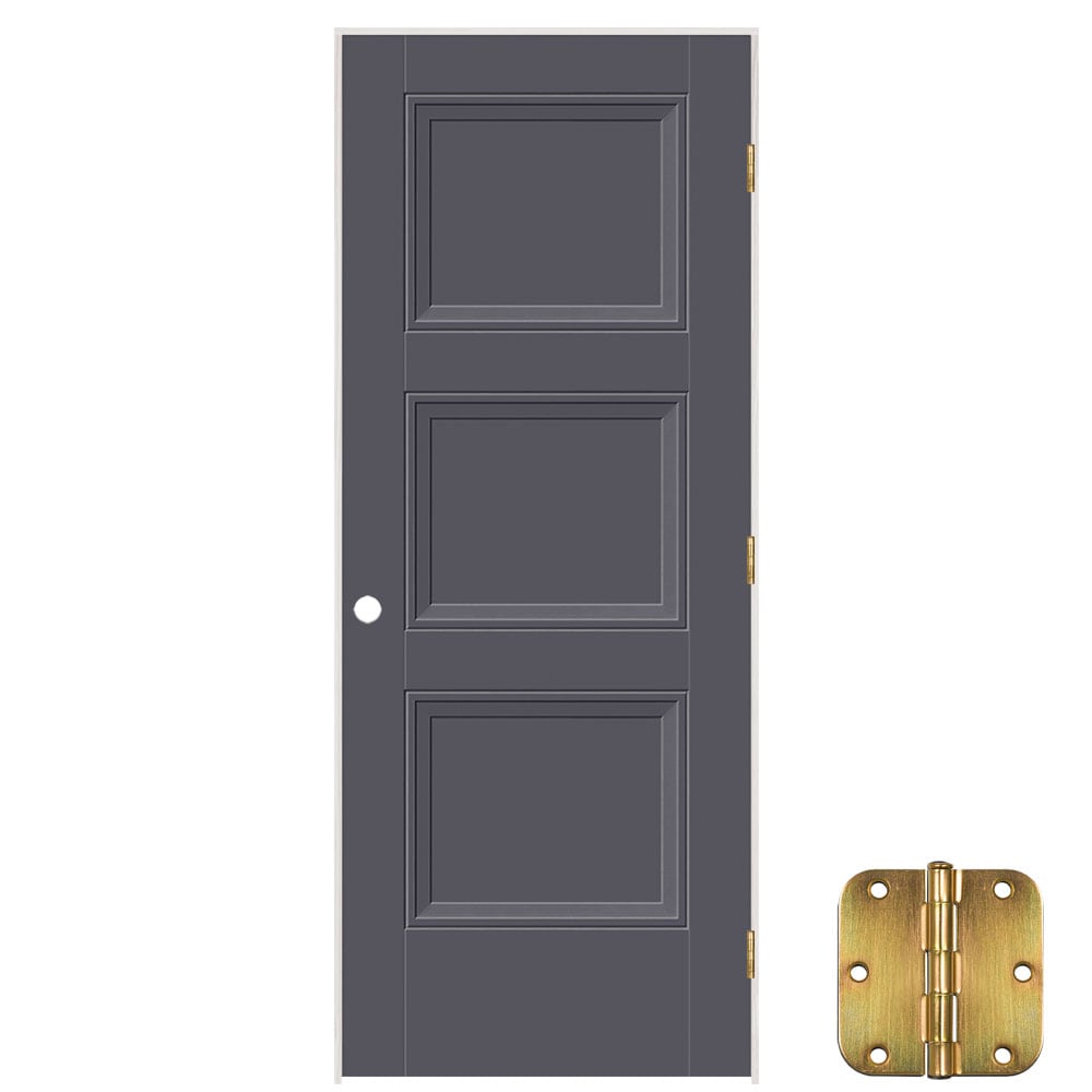 Masonite 641363 32-in x 80-in Slate Solid core 3-panel equal Left hand Smooth Prefinished Molded composite Flat Jamb Single Prehung Interior Door