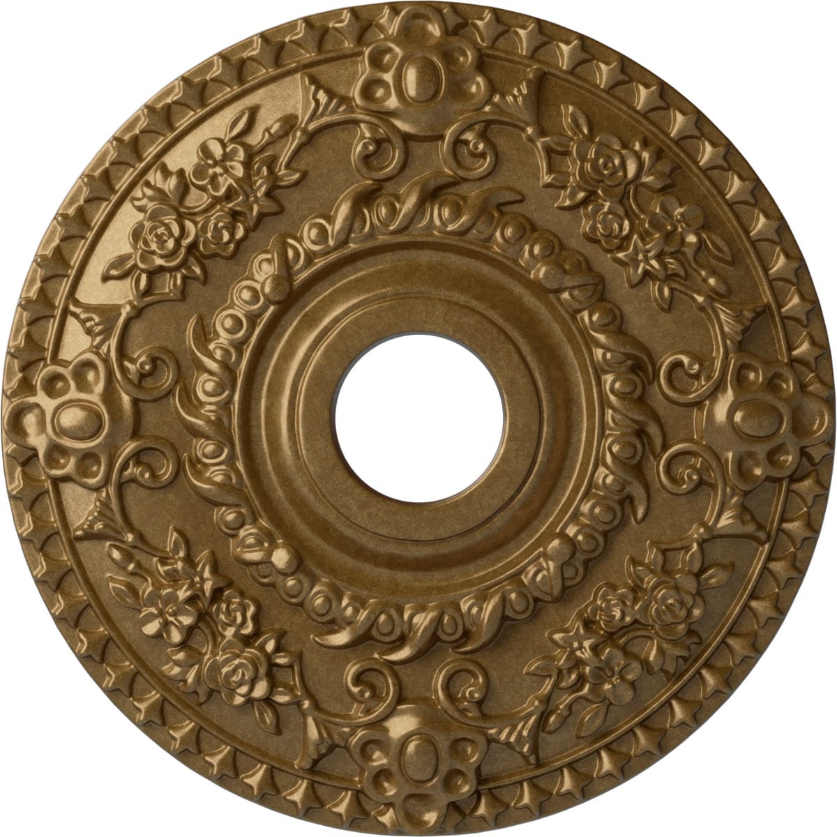 Ekena Millwork CM18ROPAS Rose 18-in W x 18-in L Painted Pale Gold Polyurethane Whole Ceiling Medallion