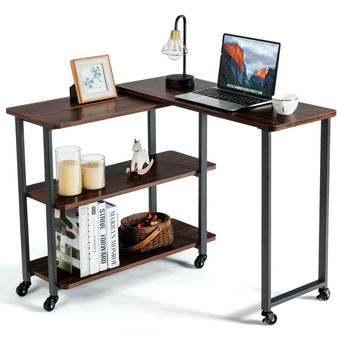 LIVIZA OUG63073WT 49.5-in W x 26.5-in H Walnut Wood Rectangular Casual End Table with Storage Assembly Required