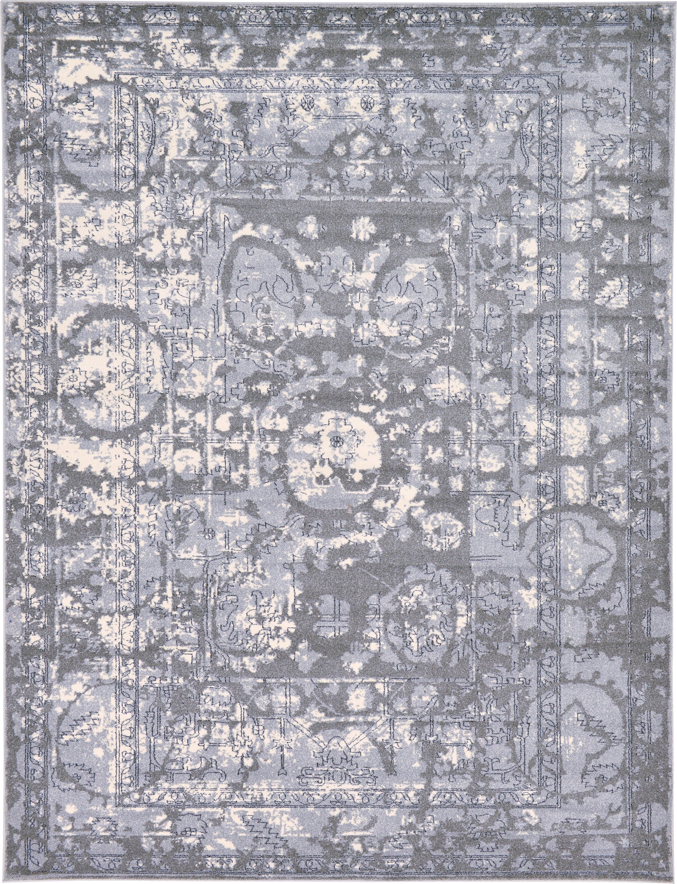 Unique Loom 3119794 Vintage La Jolla 9 x 12 (ft) Loomed Polypropylene Gray/Silver Rectangular Indoor Border Vintage Area rug