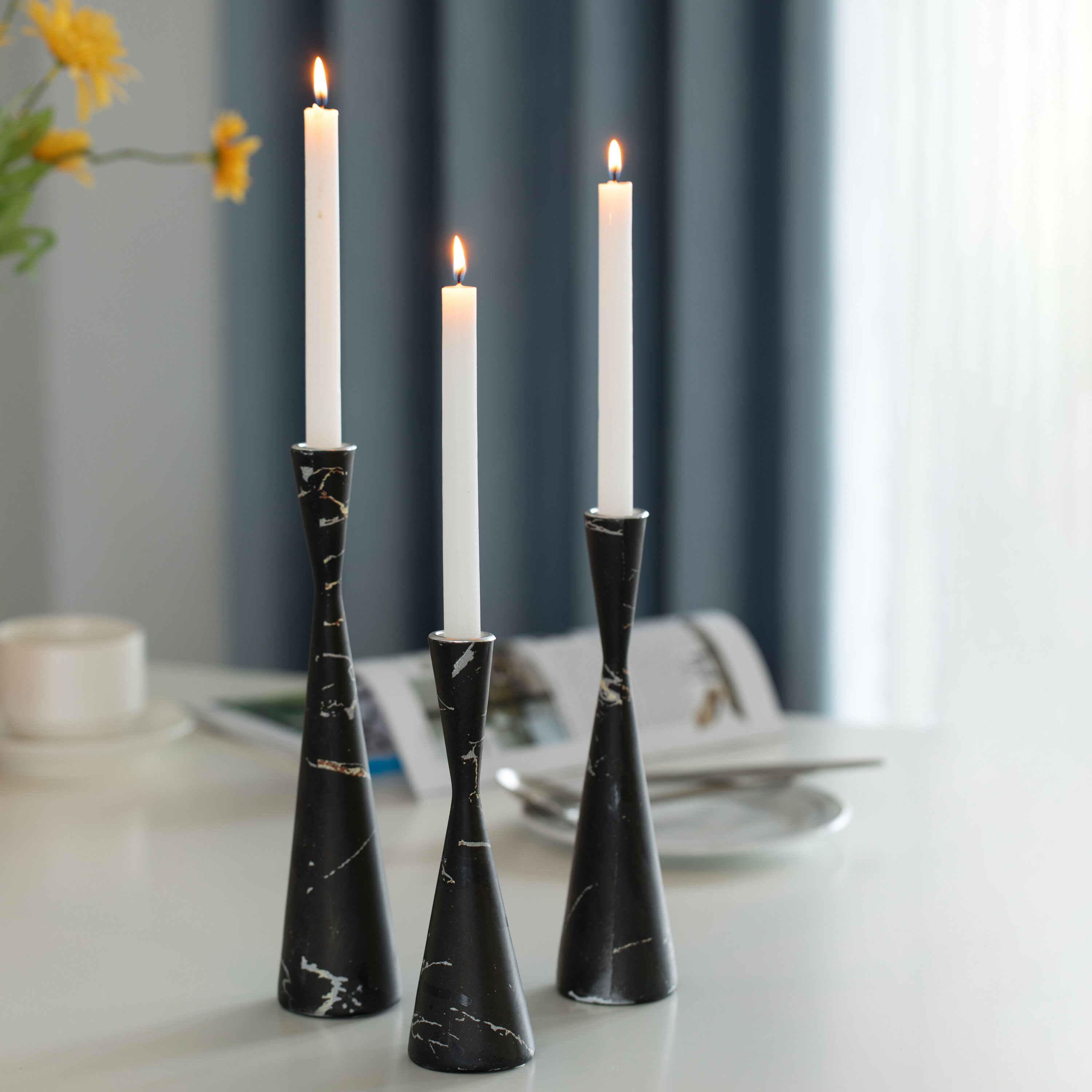 Black Marble Resin Taper Candle Holders, Pack of 18