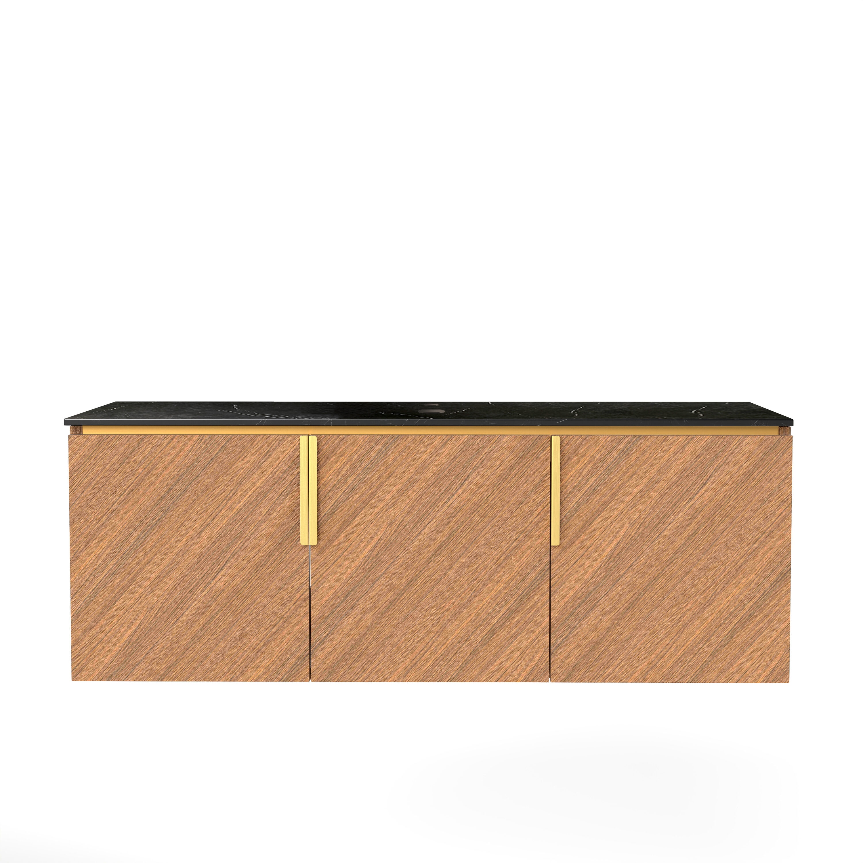 LUXEYARD 48in ARAI Black Sintered Stone with Stone Pattern Countertop and Brown Oak Cabinet NO Basin NO Faucet and Sink Cover