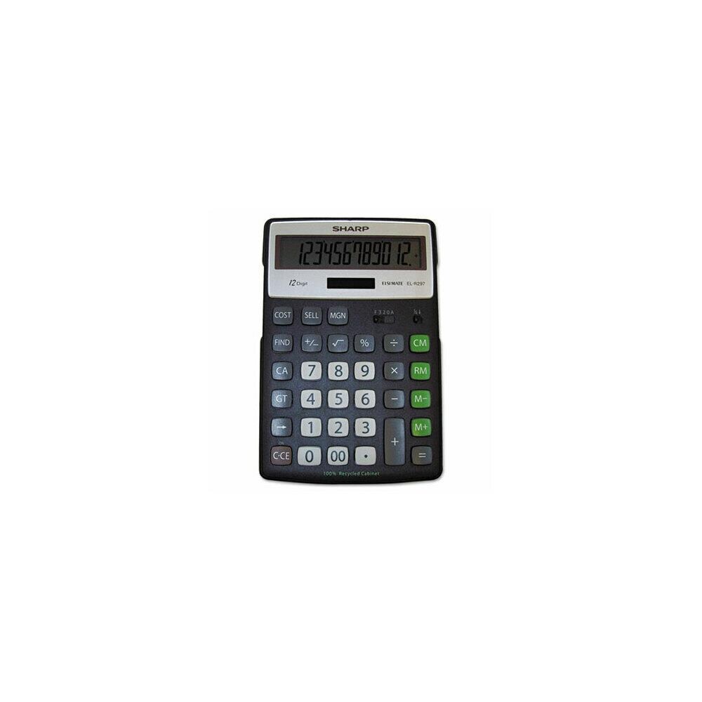 Sharp AZSHARELR297BBK  ELR297BBK EL-R297BBK Recycled Series Calculator with Kick-stand- 12-Digit- LCD- Black
