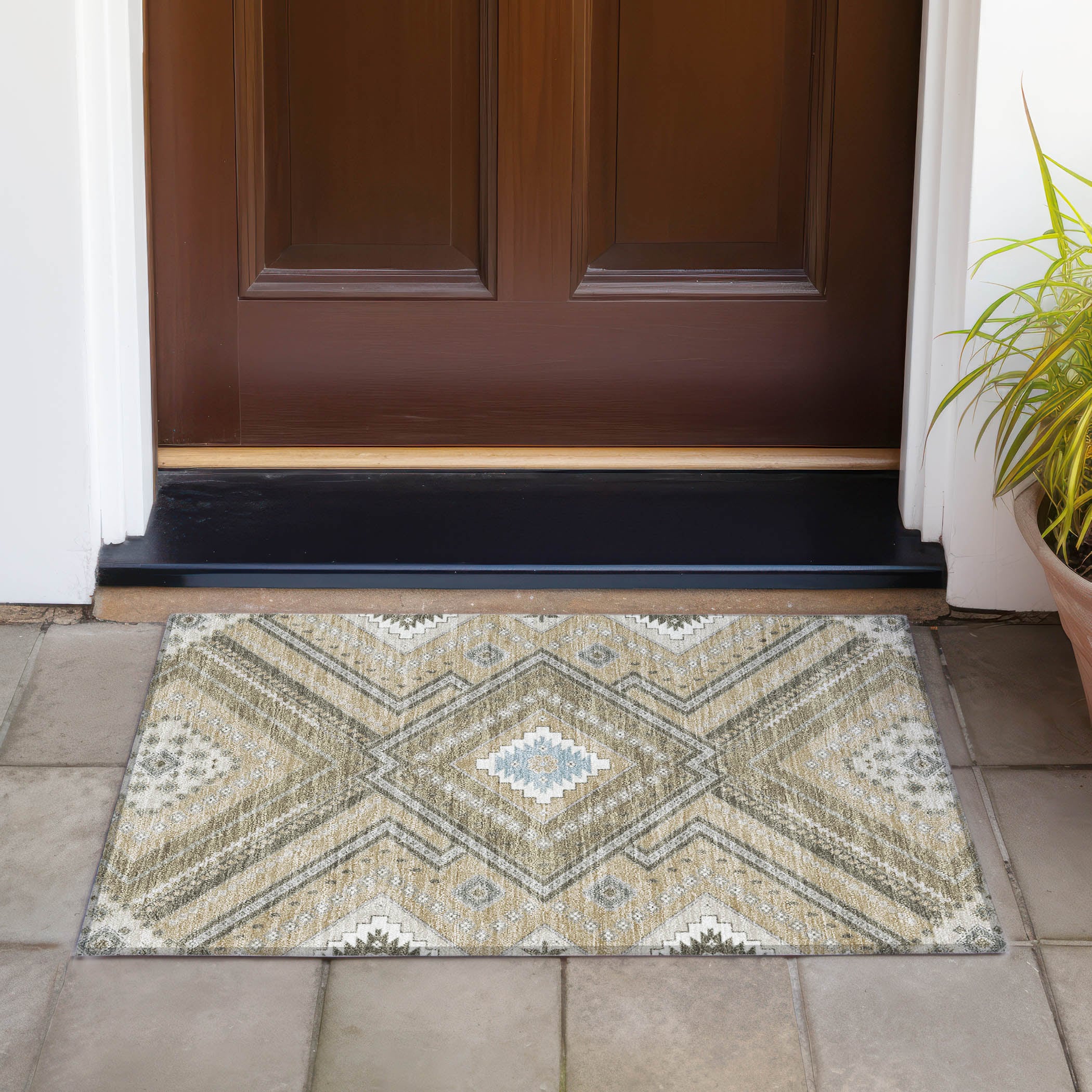 Chantille Beige Rectangular Synthetic Washable Rug 1'8" x 2'6"