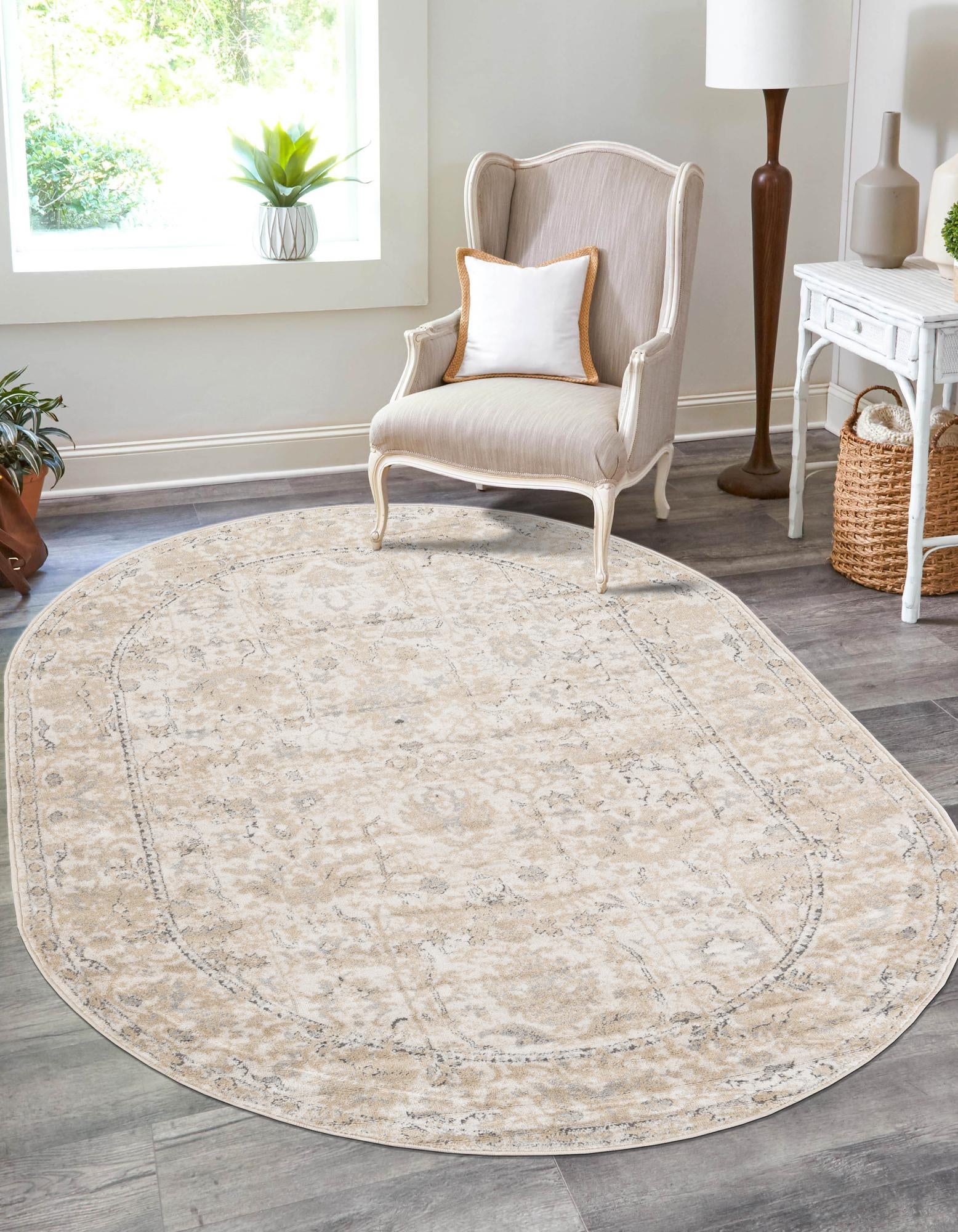 Unique Loom 3200386 Portland 8 x 10 (ft) Loomed Polypropylene Ivory Oval Indoor Border Area rug