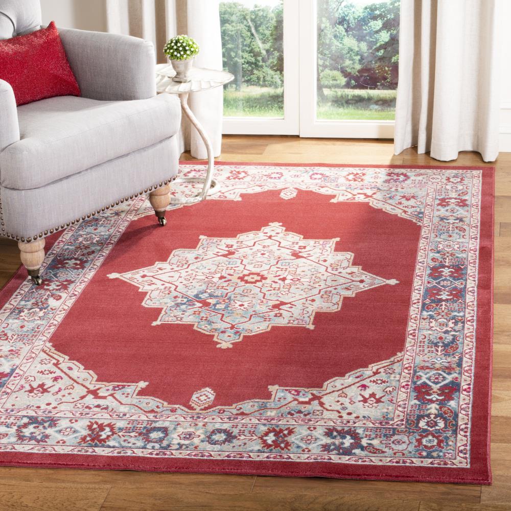 Merlot Red and Aqua Rectangular Cotton Area Rug 5' x 7'