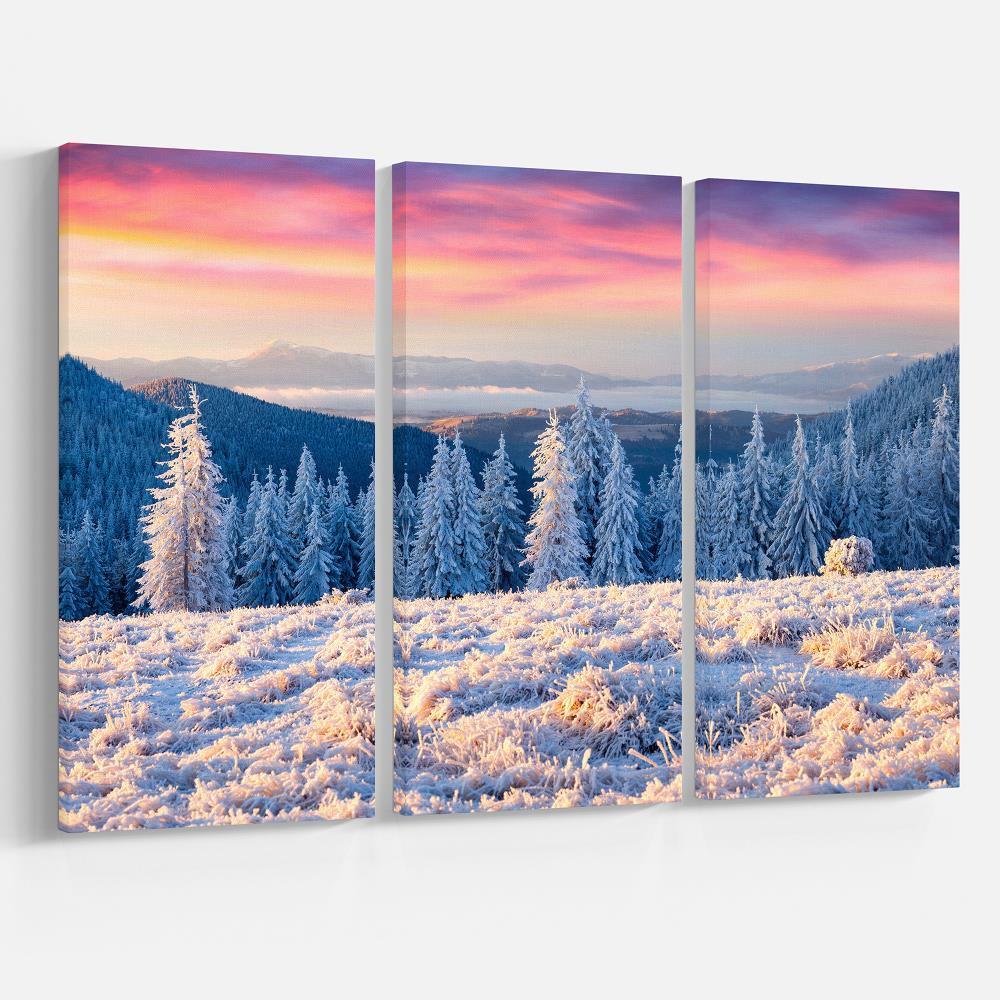 Designart Amazing Winter Sunrise in Mountains- Large Landscape Canvas ...