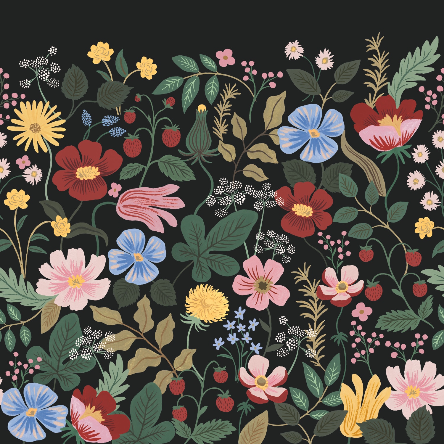York Wallcoverings PSW1333M Black and Green Strawberry Fields Wall Mural