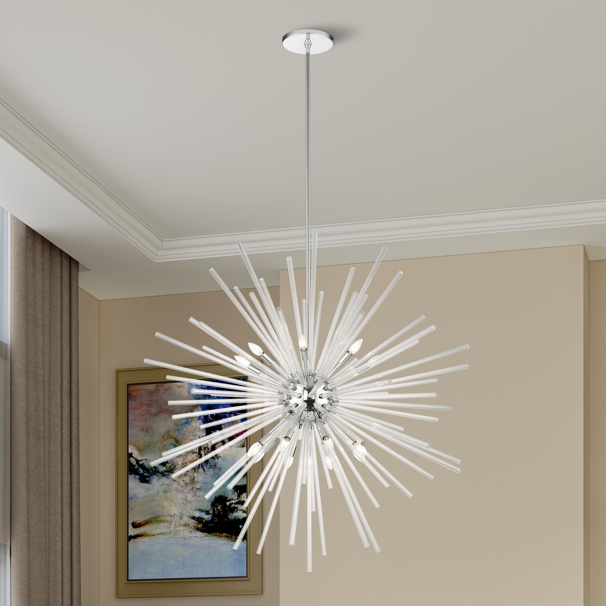 Polished Chrome and Clear Crystal 16-Light Foyer Pendant