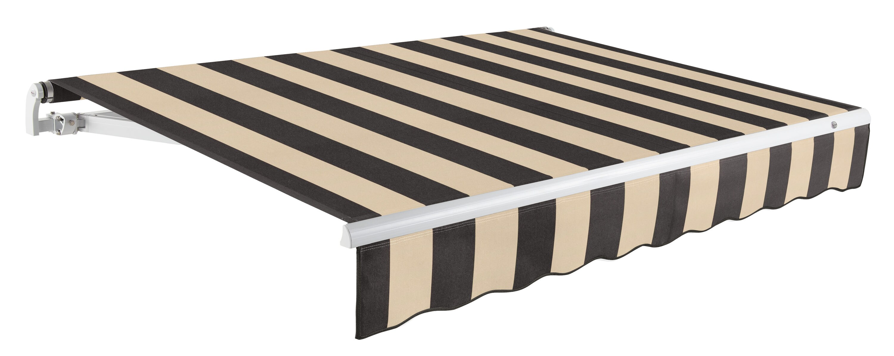 Awntech MTR8-53-KT Maui Right Motor 96-in Wide x 78-in Projection x 10-in Height Fabric Black/Tan Stripe Striped Motorized Retractable Patio Awning