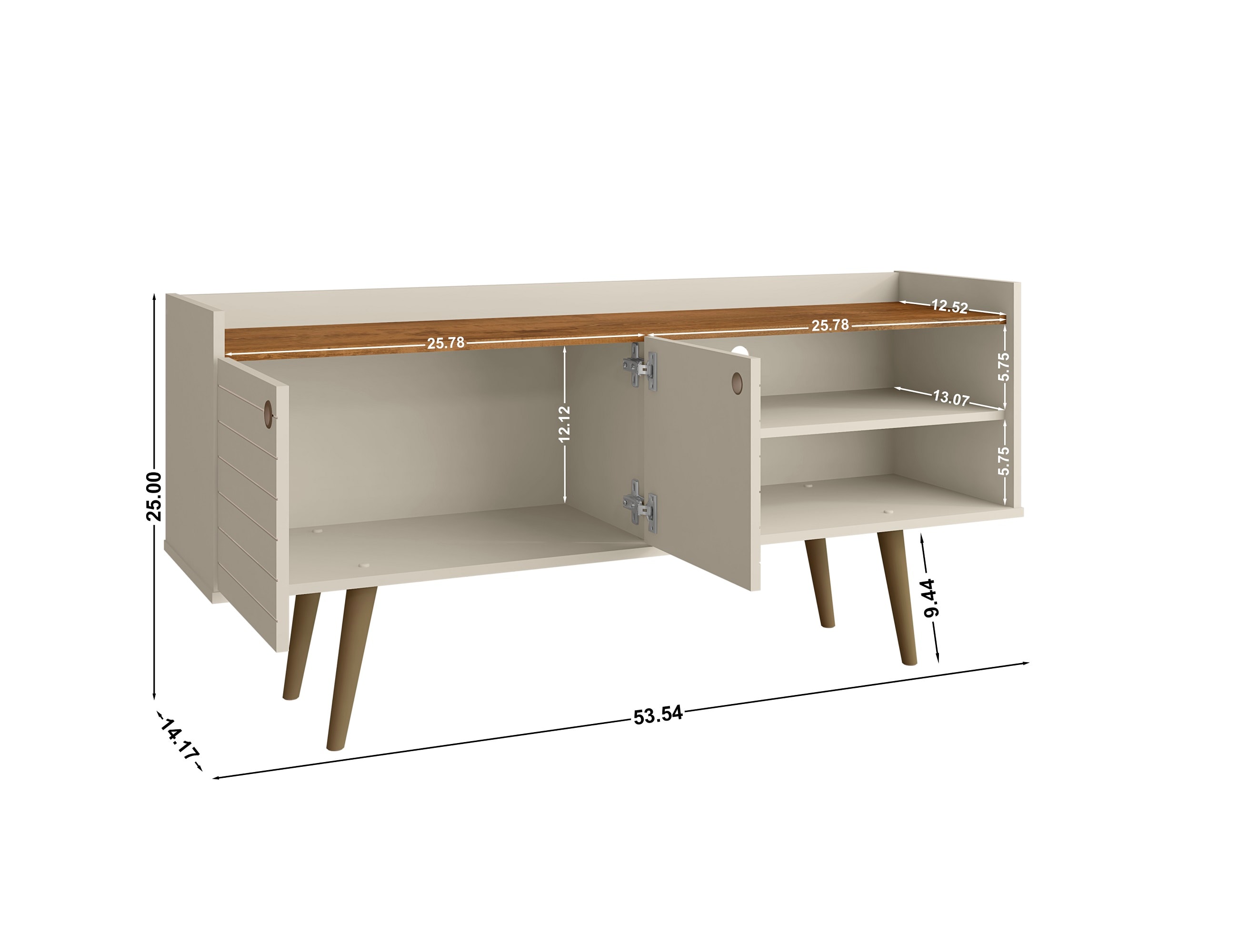 Bogart 53.54" Off-White Mid-Century Modern TV Stand with Cabinet
