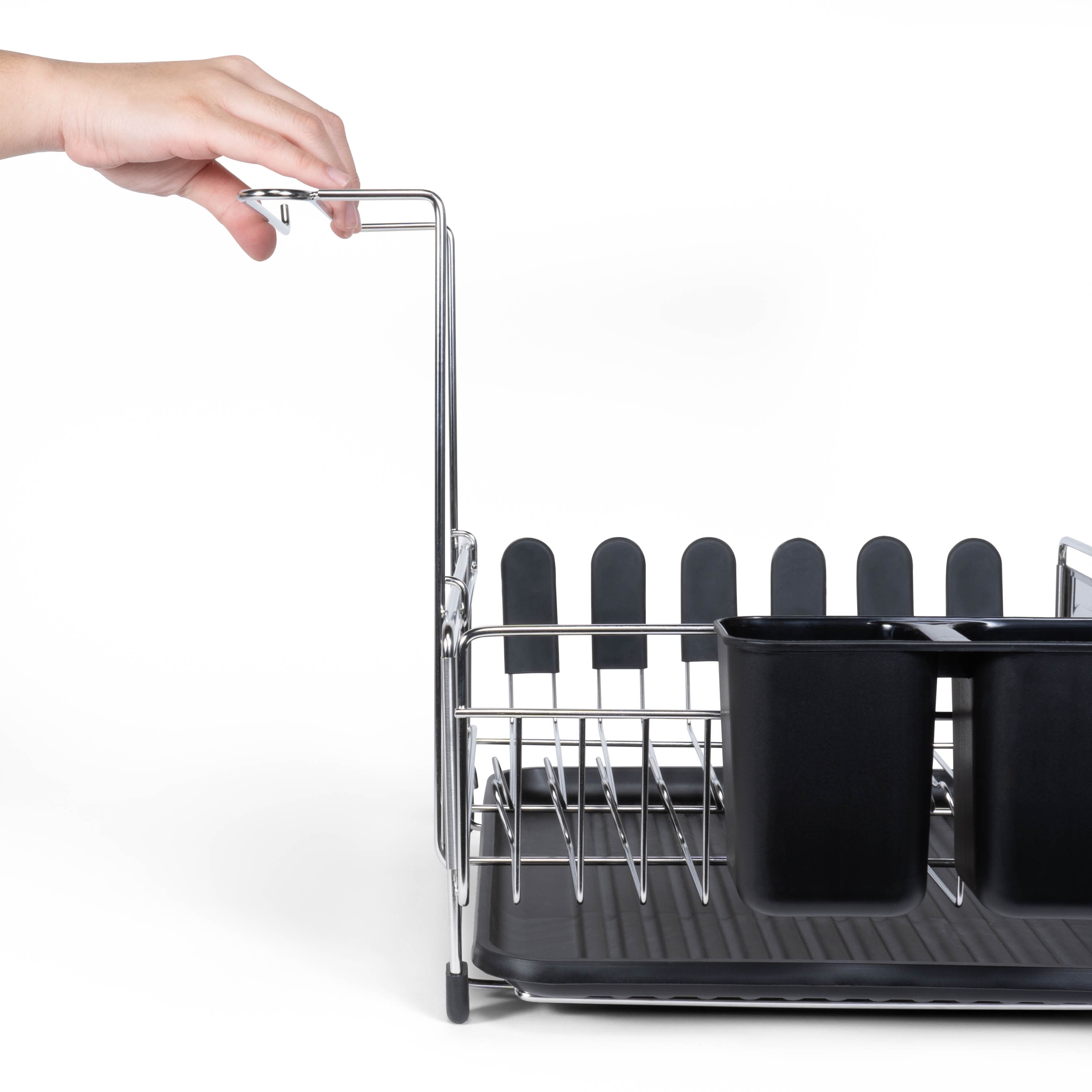 happimess Compact 18.25 in. Stainless Steel Black 2-Tier Fingerprint-Proof  Stainless Steel Dish Rack with Swivel Spout Tray DSH1001A - The Home Depot