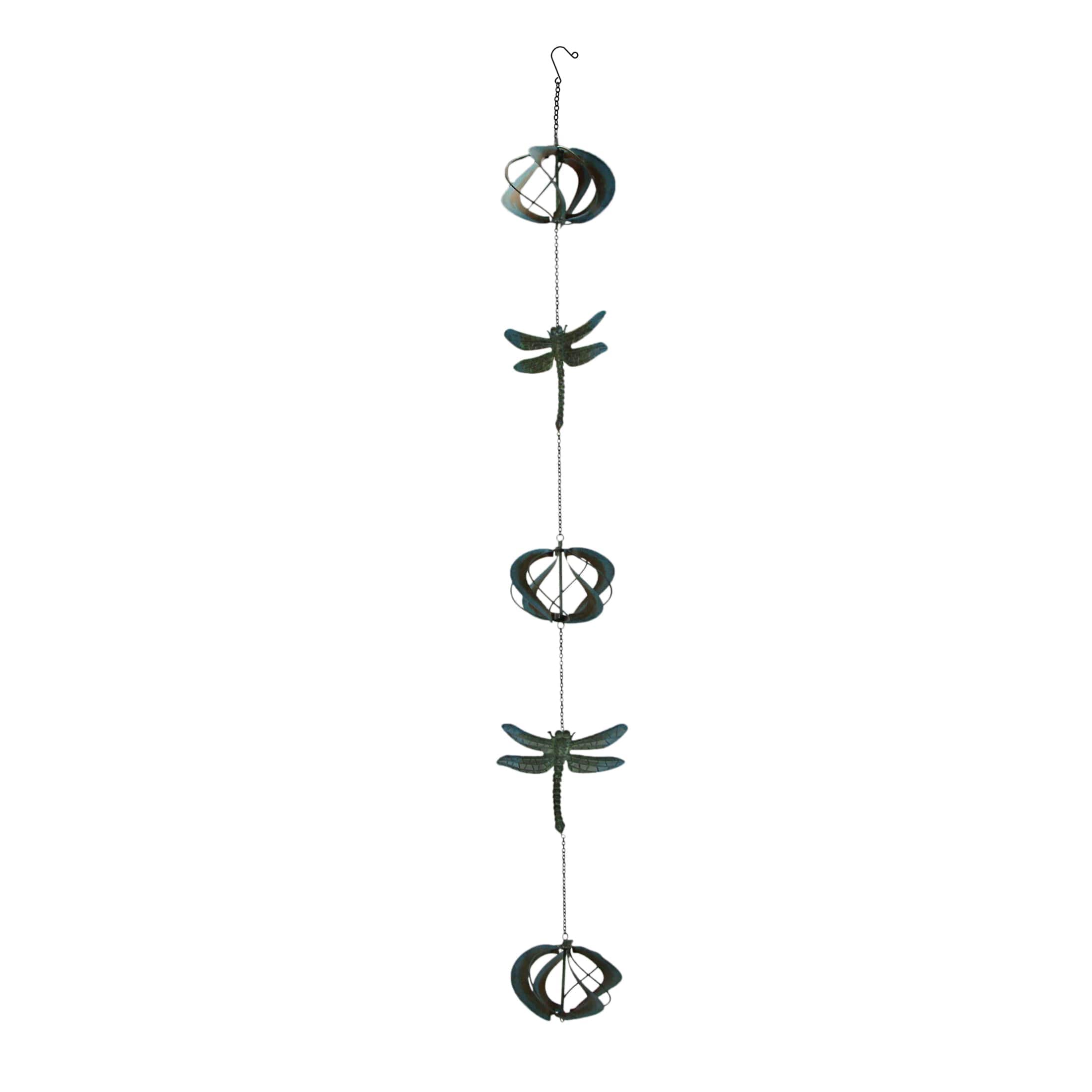 Things2Die4 Metal Verdigris Dragonfly Wind Spinner Chain Kinetic Garden Sculpture Home Decor