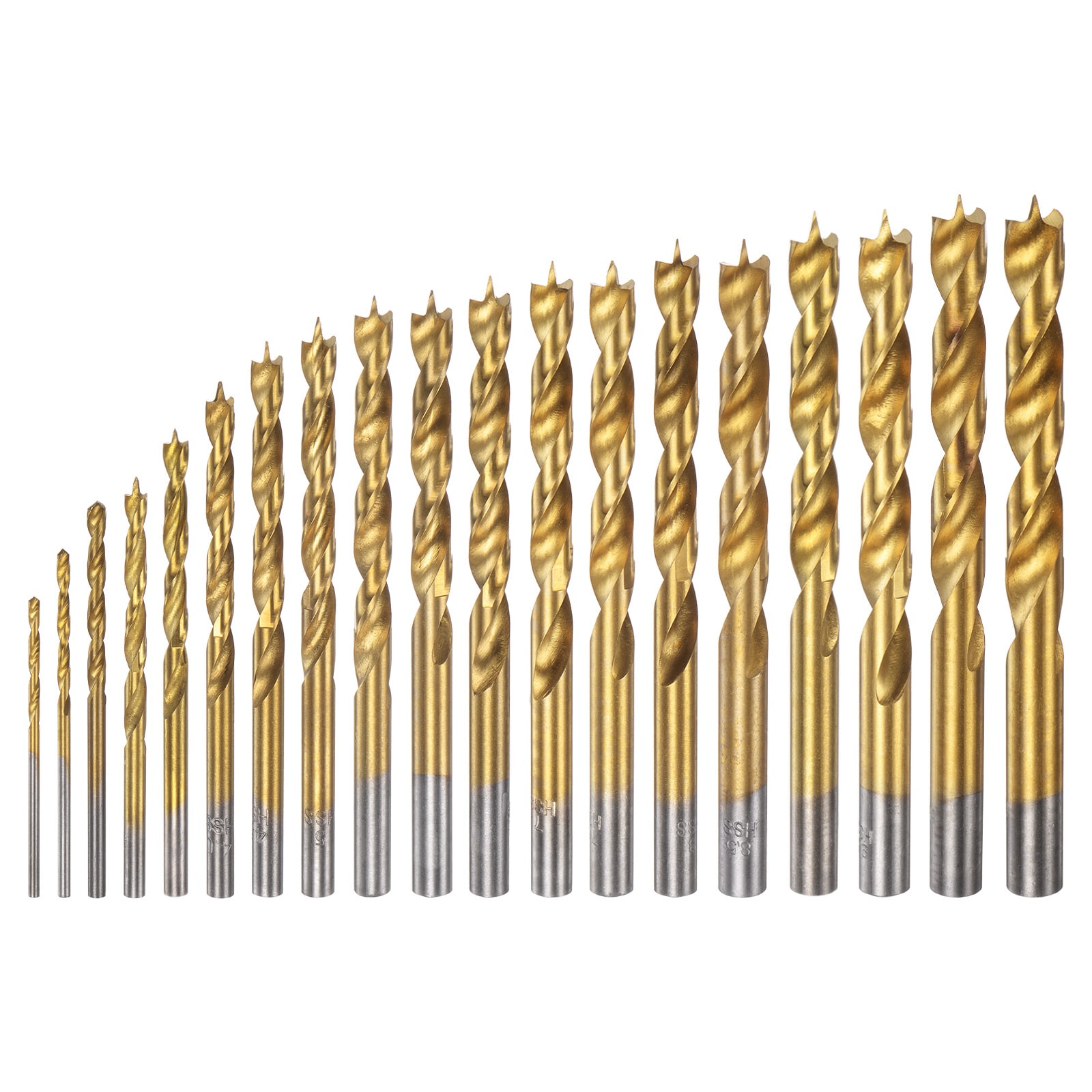 Unique Bargains 19pcs Brad Point Drill Bit Set 1.5mm-10.5mmDia Straight Round Shank Drill Metric Brad Point Spiral Twist Drill Bits for Carpenter Woodworking Plastic Rubber Golden 19in1 Set #S26031300UX4631