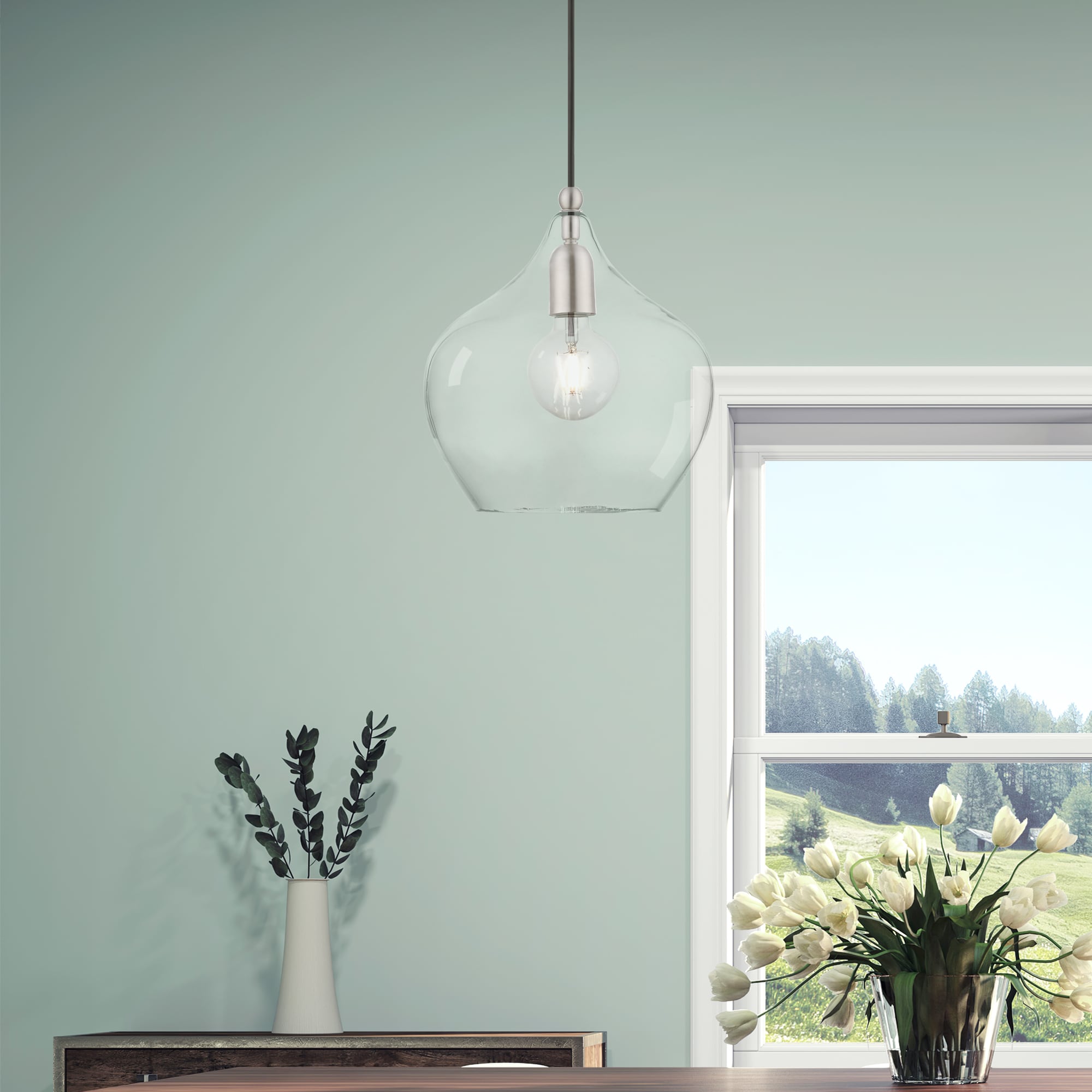 Aldrich Brushed Nickel Clear Glass Indoor/Outdoor Pendant Light