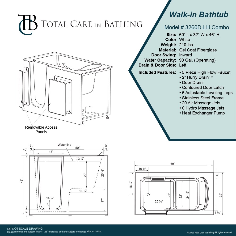 Total Care in Bathing 3260D COMBO LH bathtubs - View #8