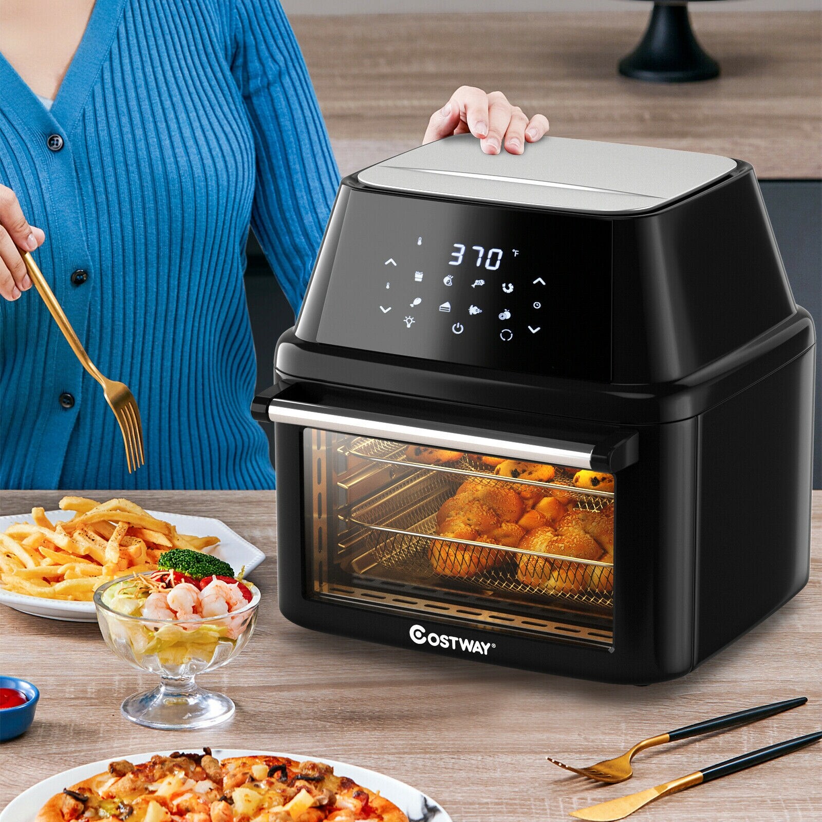 GZMR Black 19-Quart Electric Air Fryer Oven with 8 Preset Cooking ...