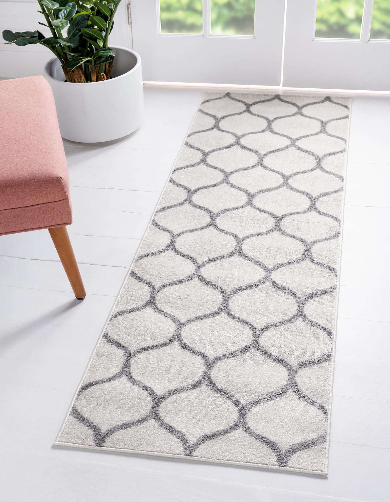 Unique Loom 3146440 Trellis Frieze 2 x 13 (ft) Loomed Polypropylene Ivory Rectangular Indoor Trellis Runner rug