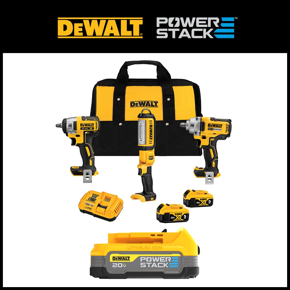 DEWALT XR 3-Tool 20-Volt Max Brushless Power Tool Combo Kit with Soft Case (2-Batteries and charger Included) & 20V MAX POWERSTACK Compact Battery