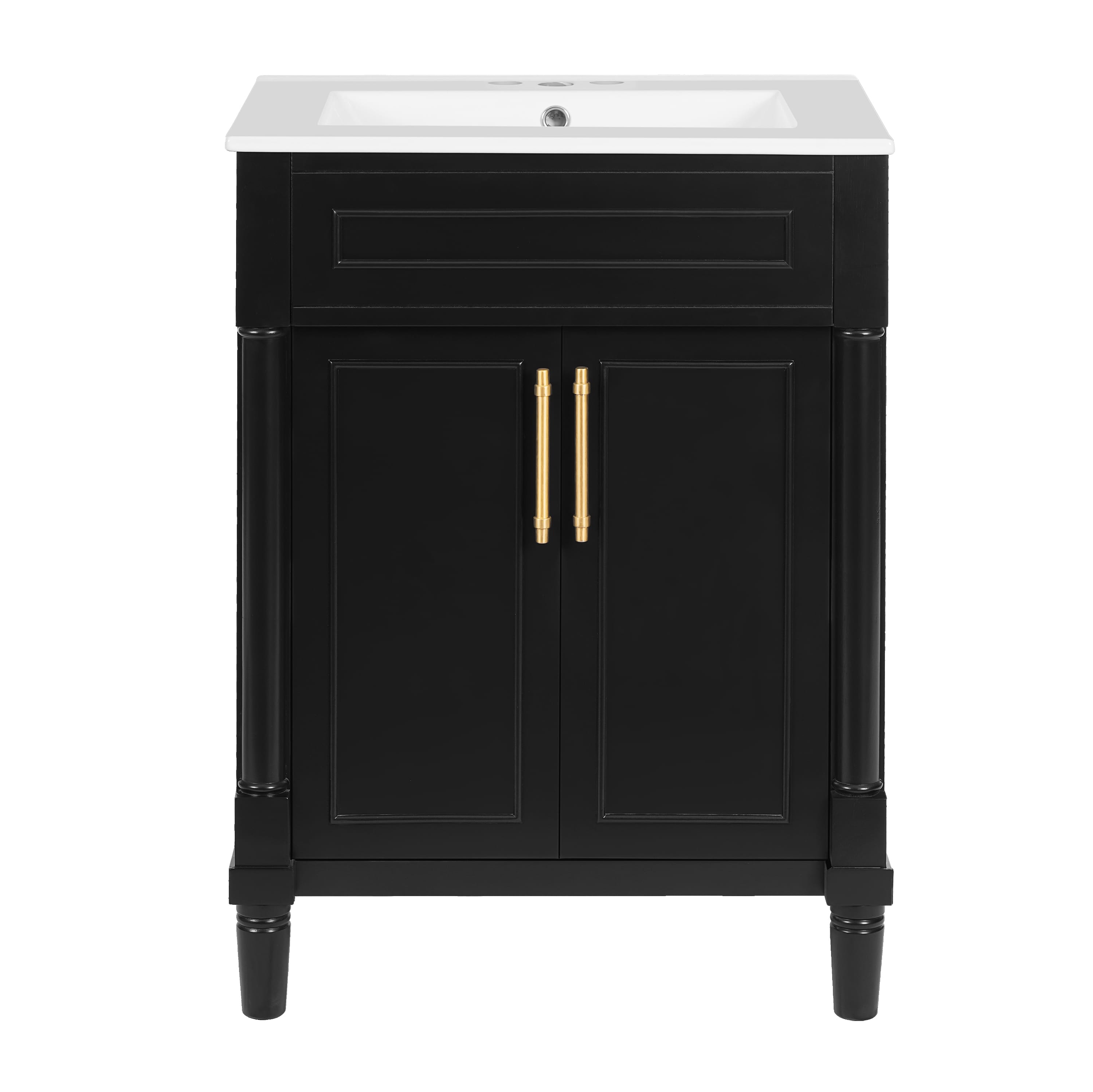 Vynxaria -  24 Inch Bathroom Vanity Integrated Ceramic Half Moon Sink 2 Doors Solid Wood MDF Adju...