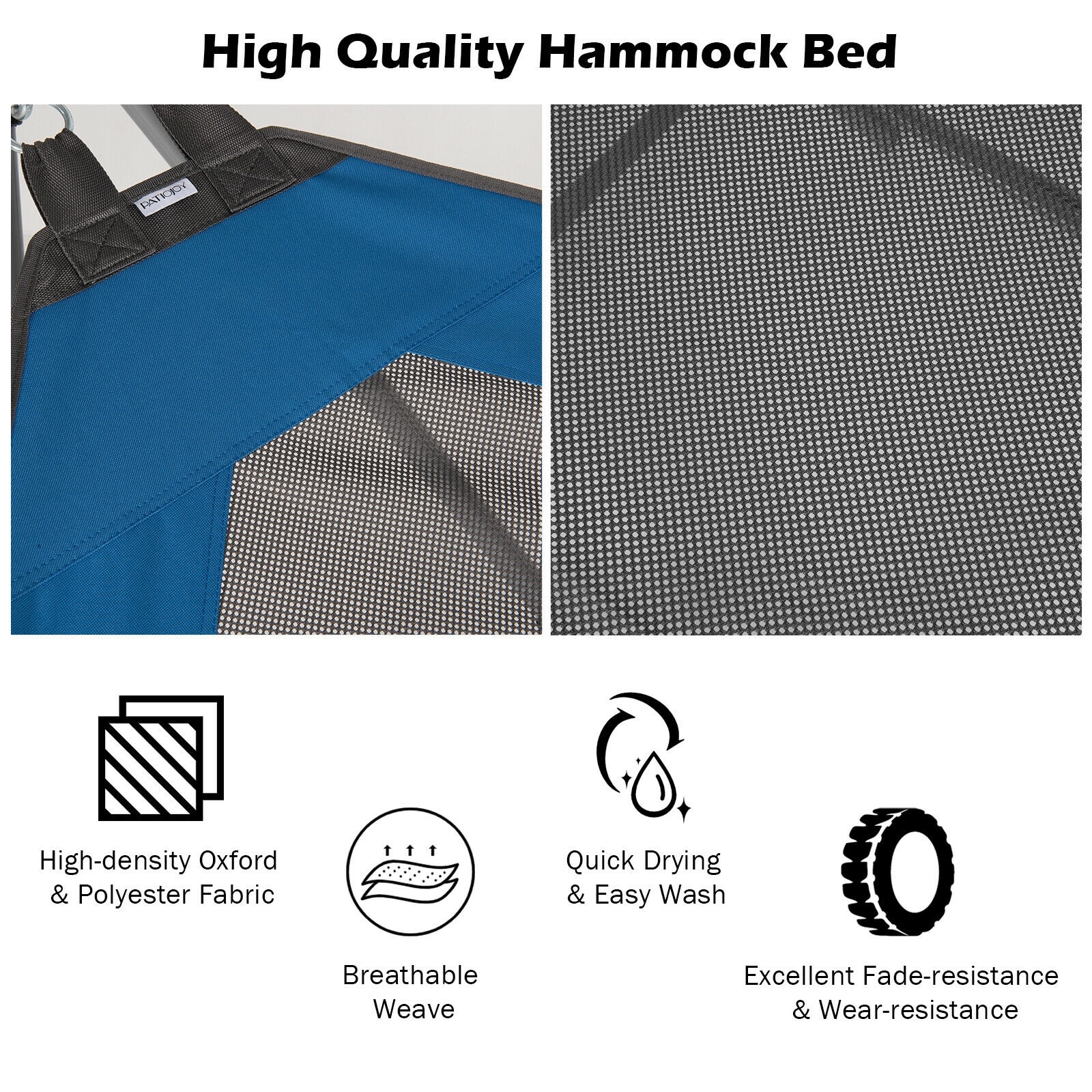 Blue Folding Hammock with Iron Stand and Side Pocket