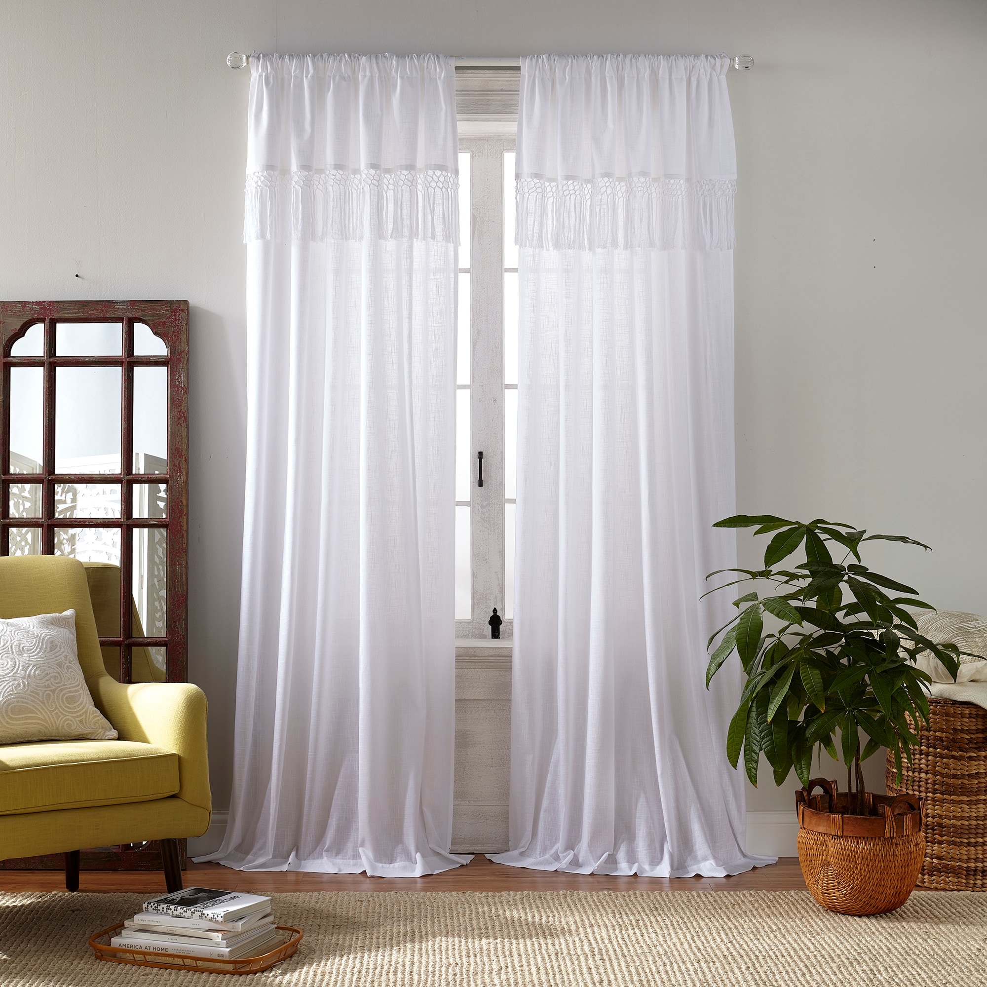 Elrene Home Fashions 739550350142 84-Inches White Semi-sheer Rod pocket Single curtain panel
