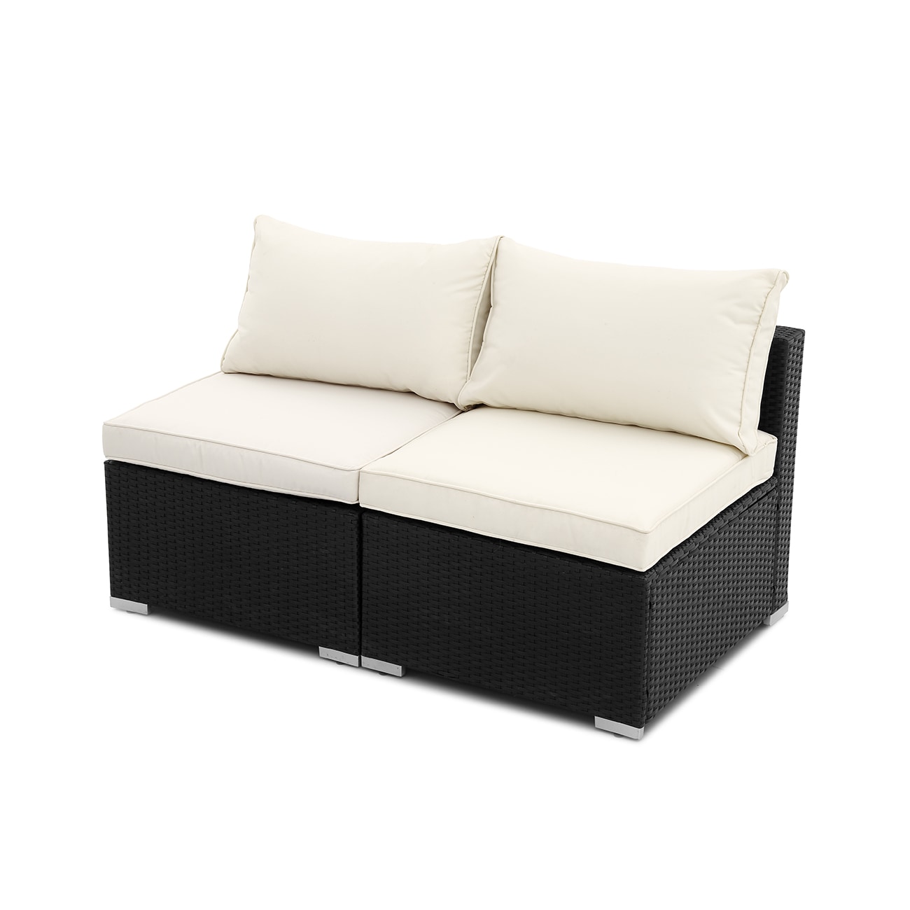  R82SJ3BQWT Patio Conversation Sets 2 -Piece Rattan 2 Patio Sofa Conversation Set with Off-white Cushions