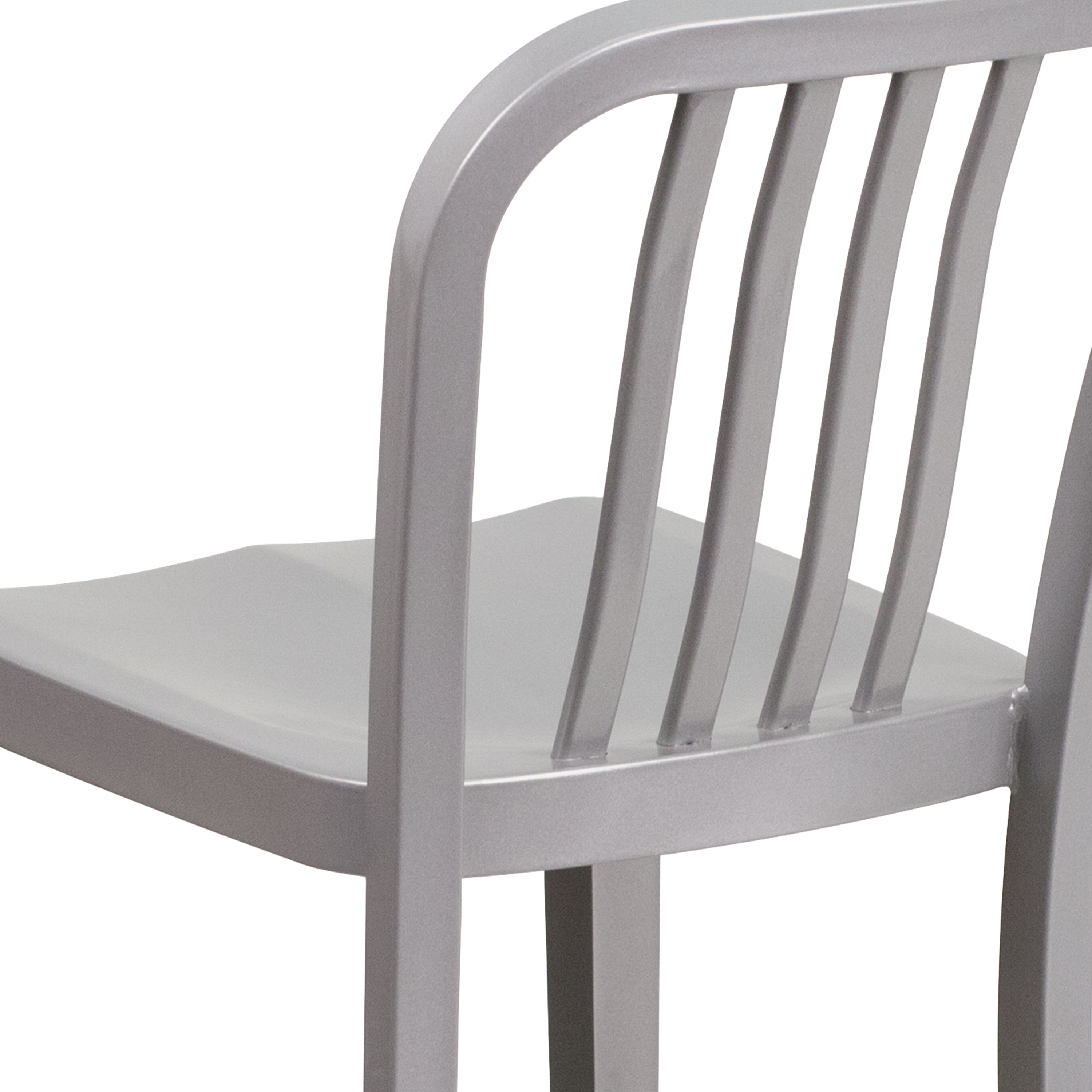 Silver 24" Metal Counter Height Stool with Vertical Slat Back