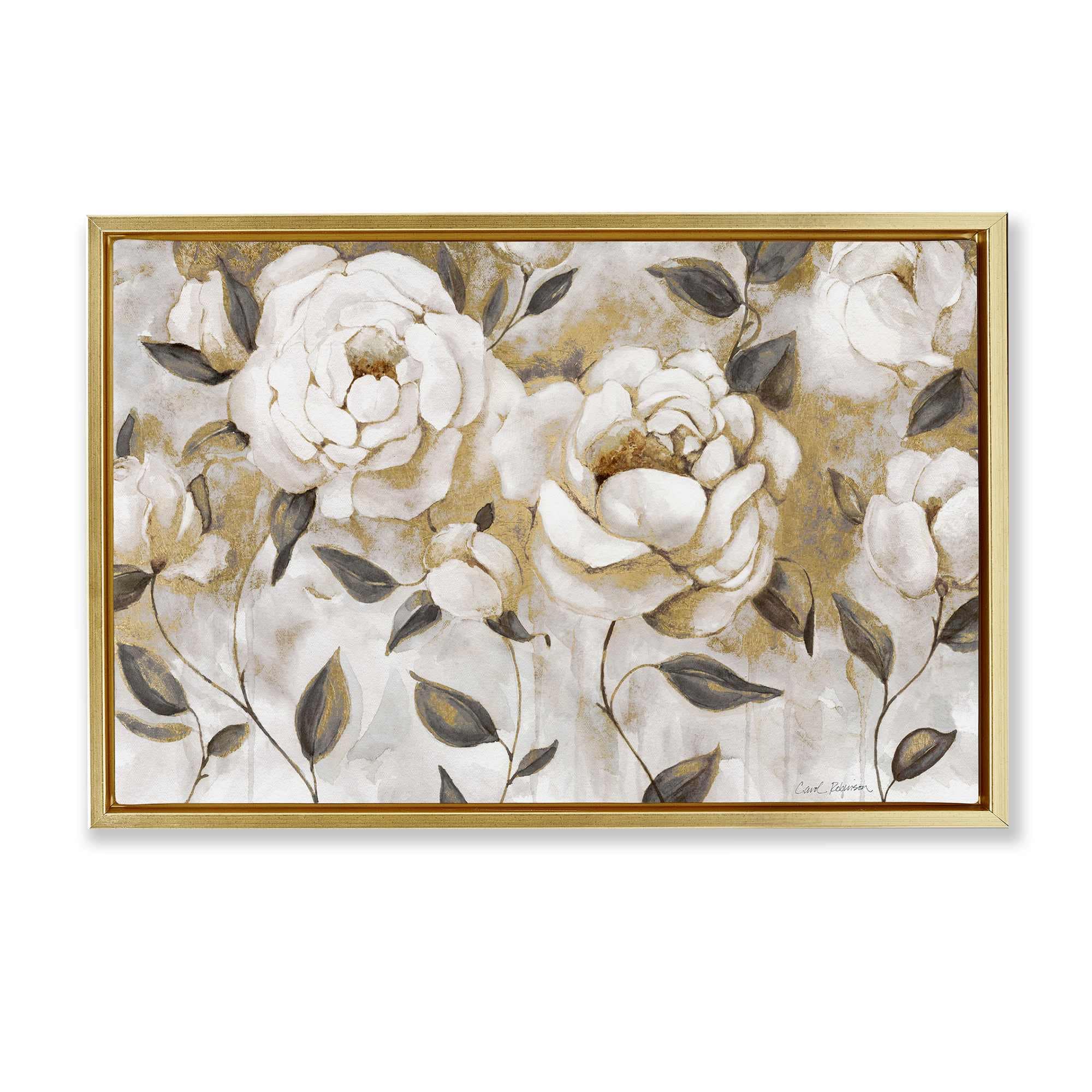 Stupell Industries BS-277-FFG-20X30 Warm Neutral Flowers Gold Framed Floater Canvas Wall Art By Carol Robinson 31 x 21