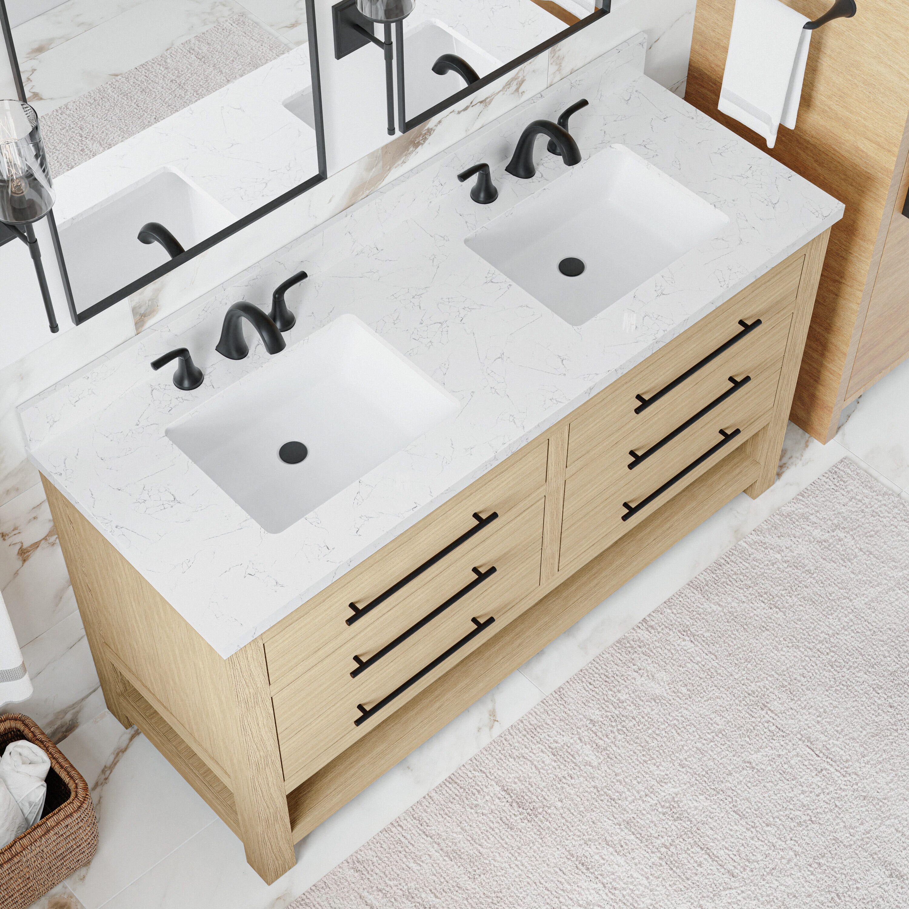 Allen + Roth Kennilton 60-in Light Oak Undermount Double Sink Bathroom ...