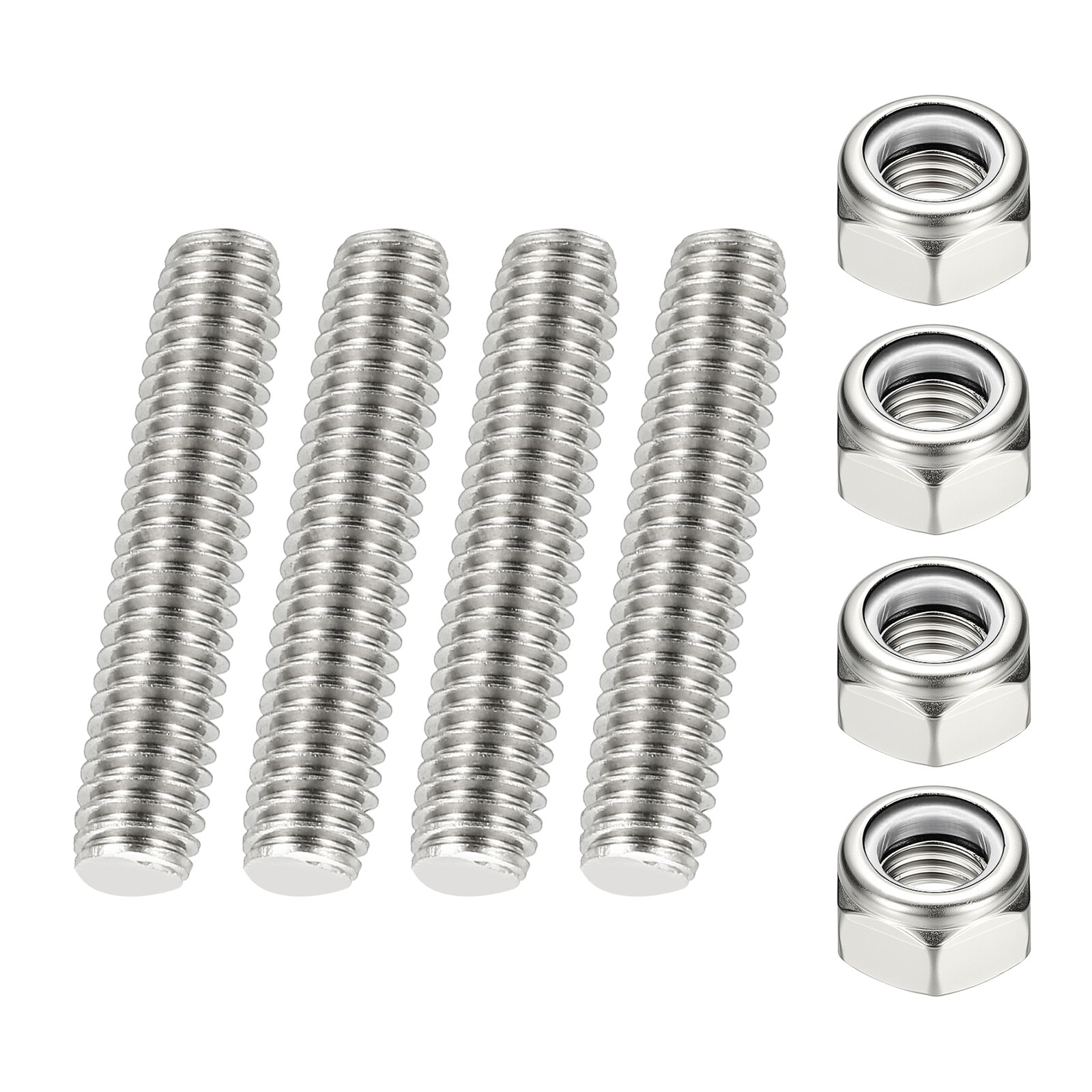 PATIKIL 4pcs 5/16Inch-18 UNC Fully Threaded Rod 1.57Inch Length 304 Stainless Steel Right Hand Long Thread Bar Studs with Nuts for Pipes Clamps Hangers U-Bolts
