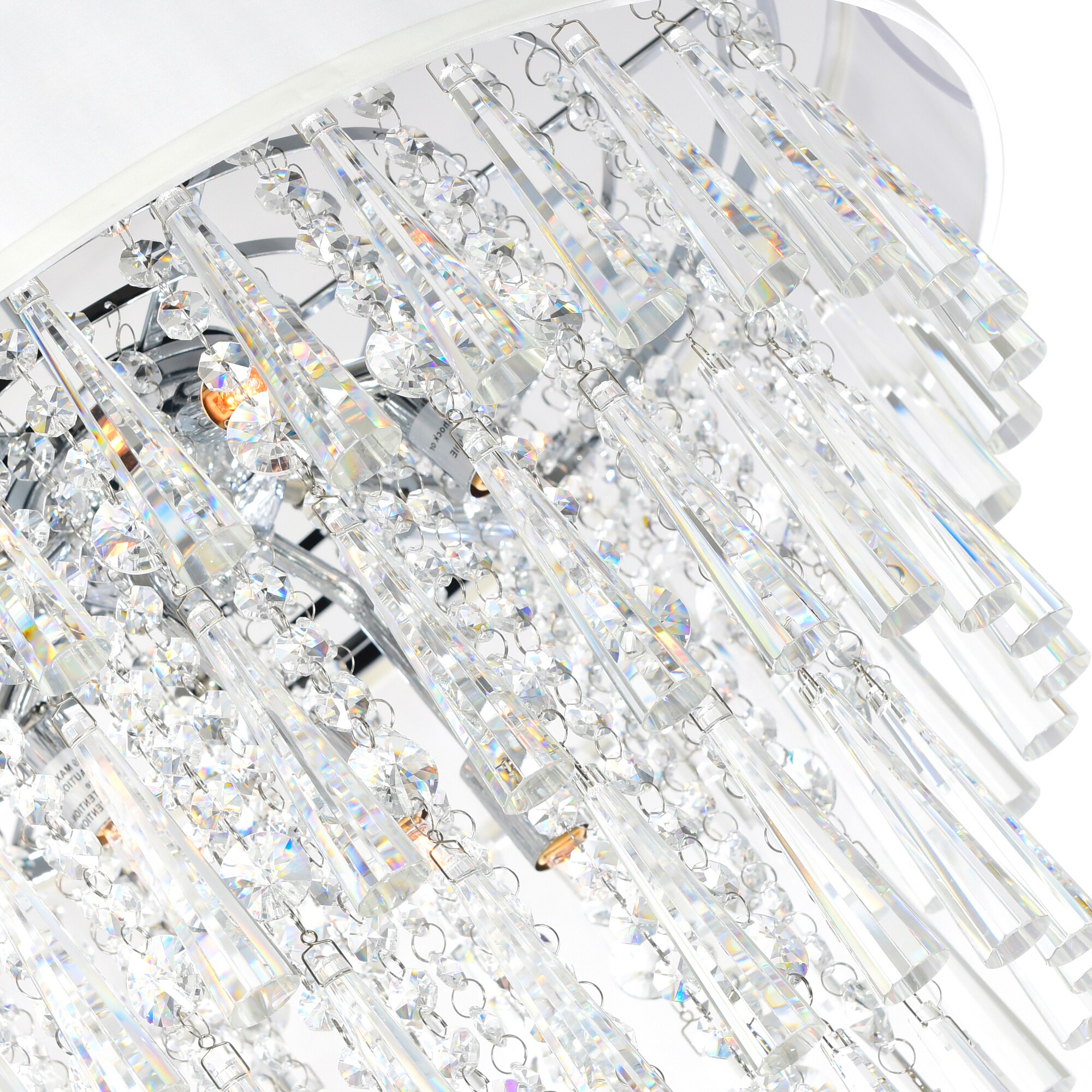 Chrome Mini Drum Shade Chandelier with Clear Glass Drops