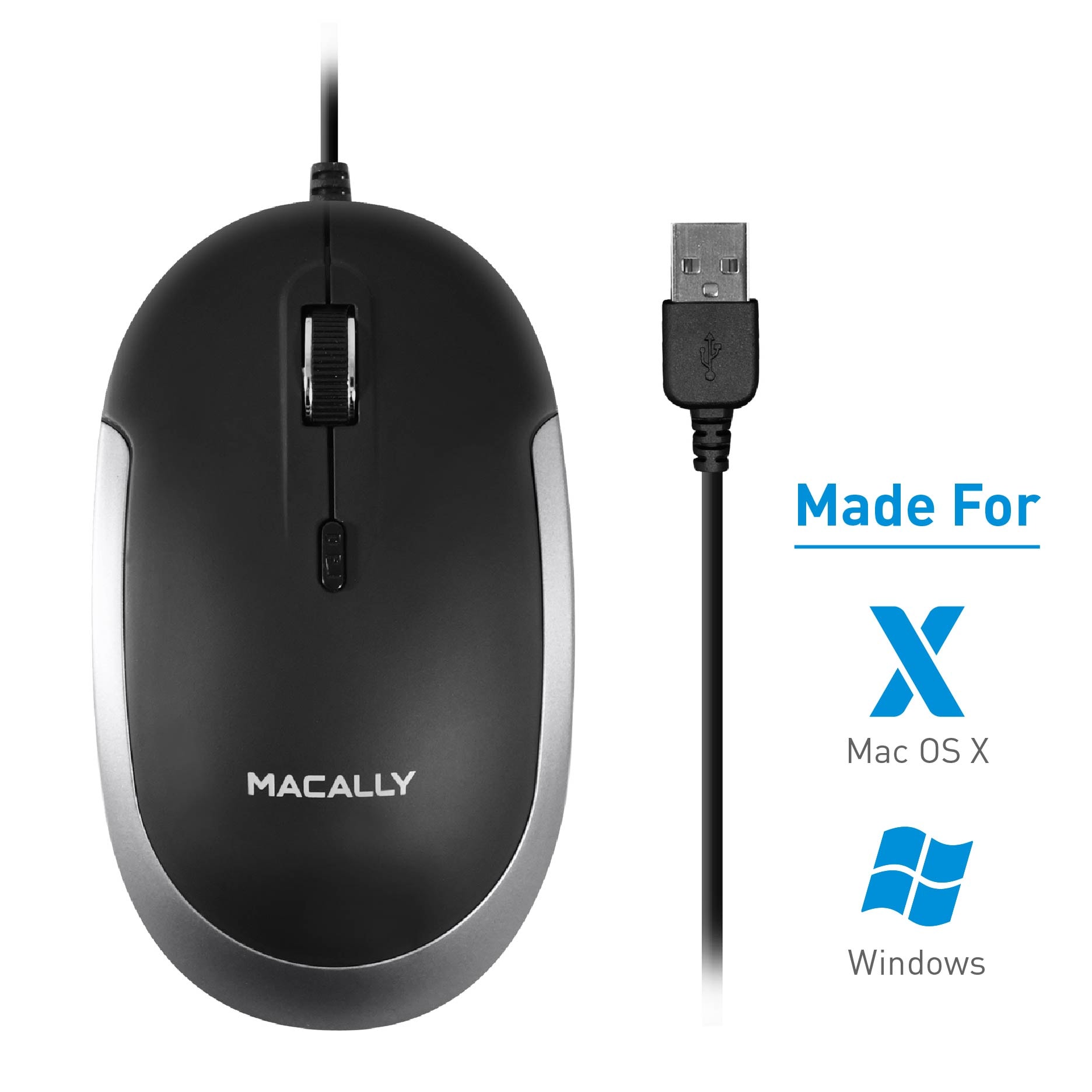 Macally Macally Silent USB Mouse Wired for Apple Mac or Windows PC Laptop/Desktop Computer | Slim and Compact Mice Design Sensor and DPI Switch 800/1200/1600/2400 | Small for Easy Travel (