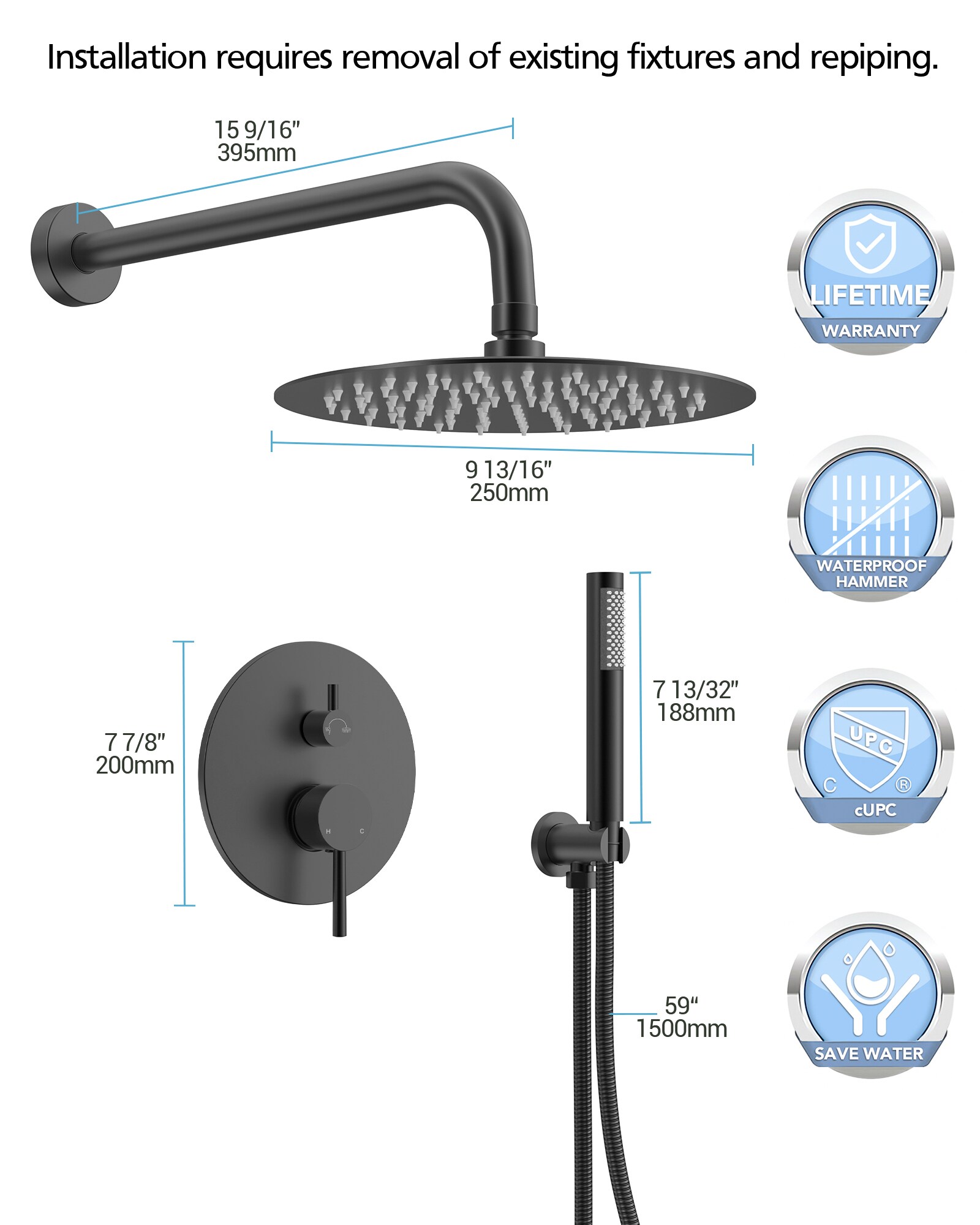 EVERSTEIN Q-897-OTOP Showerhead-Bar-Panels - View #9