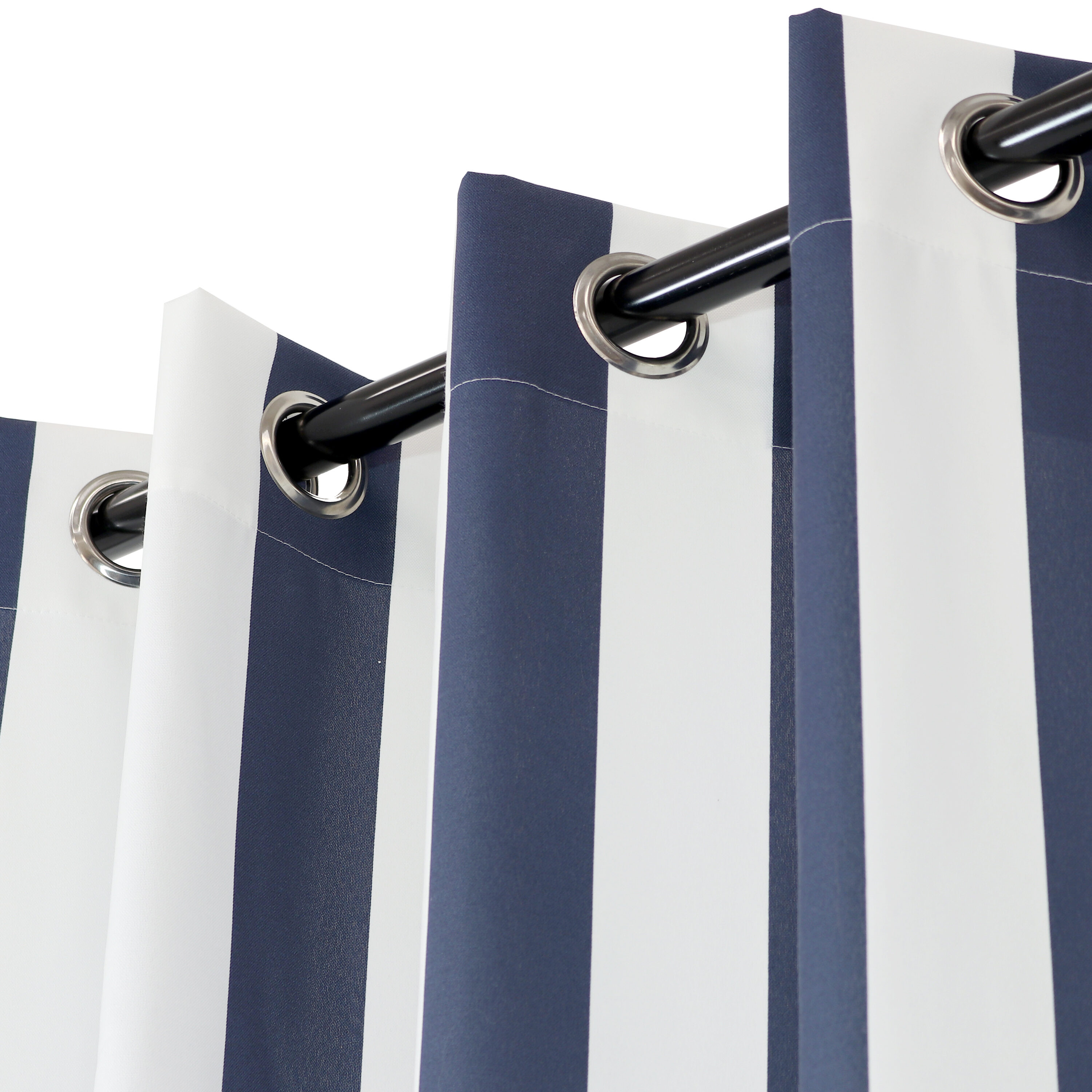 Blue and White Stripe Polyester Light-Filtering Grommet Curtain Panel