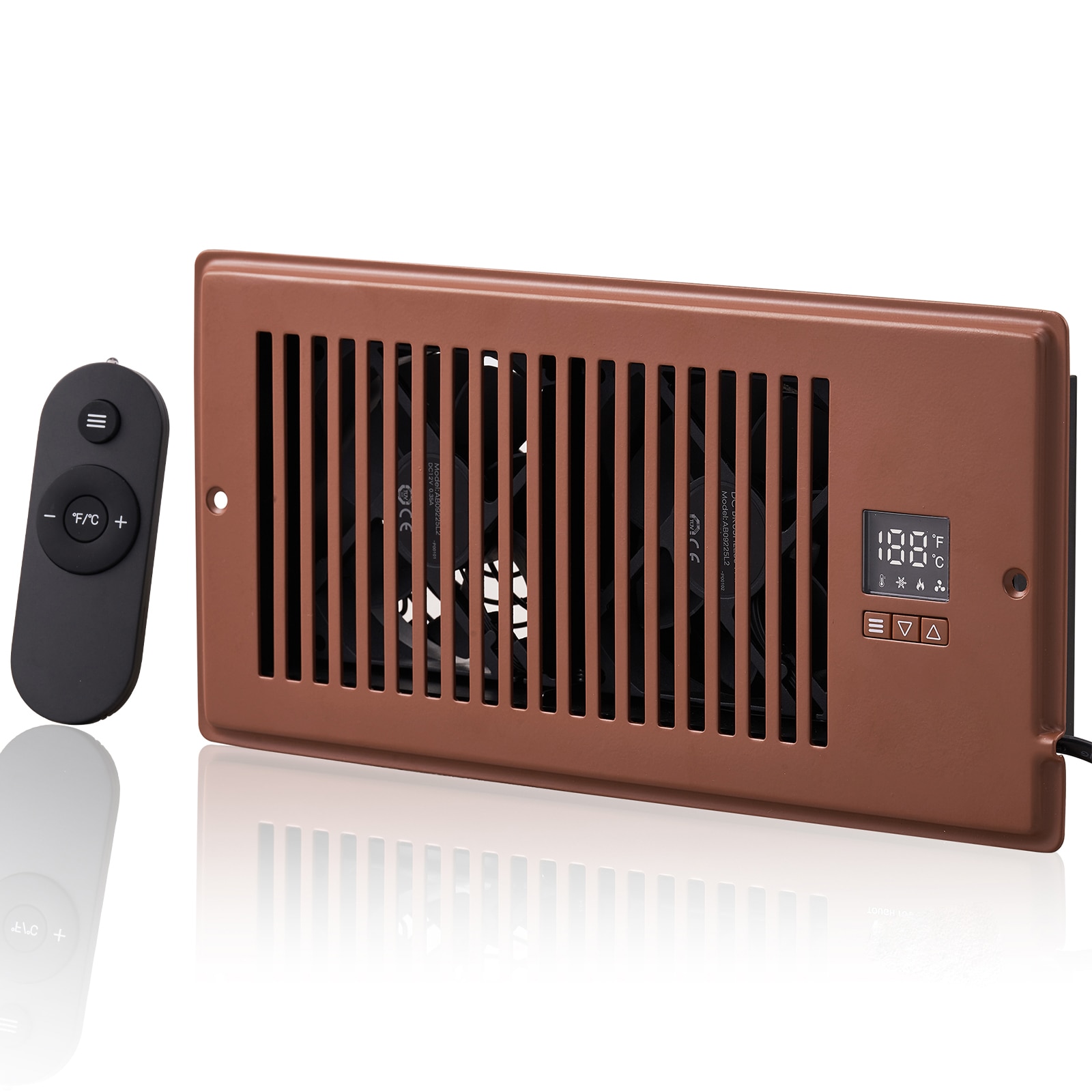 VEVOR ZCZTQFSZ410INLO5BV5 Register Booster Fan Quiet Vent Booster Fan Fits 4in x 10in Register Holes with Remote Control and Thermostat Control Adjustable Speed for Heating Cooling Smart Vent Brown