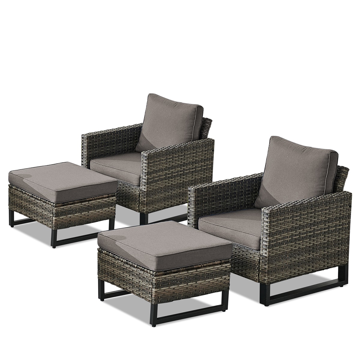Rilyson FS063097-3 U-FEET Set of 2 Wicker Gray Wicker Frame Stationary Conversation Chair with Gray Gray Cushioned Seat
