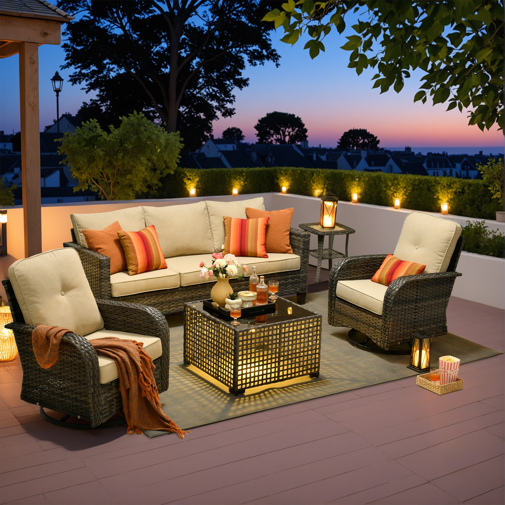 ALTRIGUS - 5 -Piece Wicker Patio Conversation Set with Beige Cushions Included